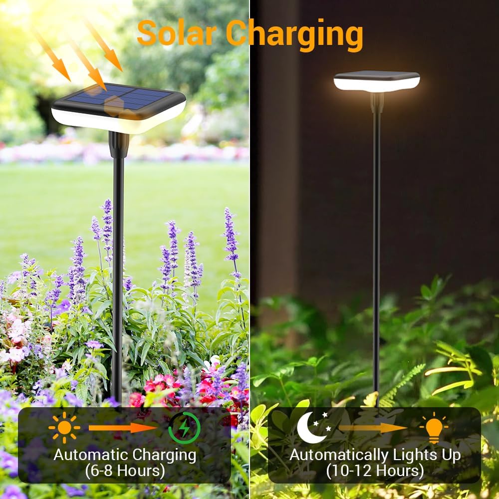 Solar Lights Outdoor Garden 4 Pack Solar Pathway Light 31" Tall Solar Landscape Lights 34LM Bright Up to 12H IP65 Waterproof Auto On/Off for Walkway Outside Yard Path Patio Lawn Flower Bed plant Decor