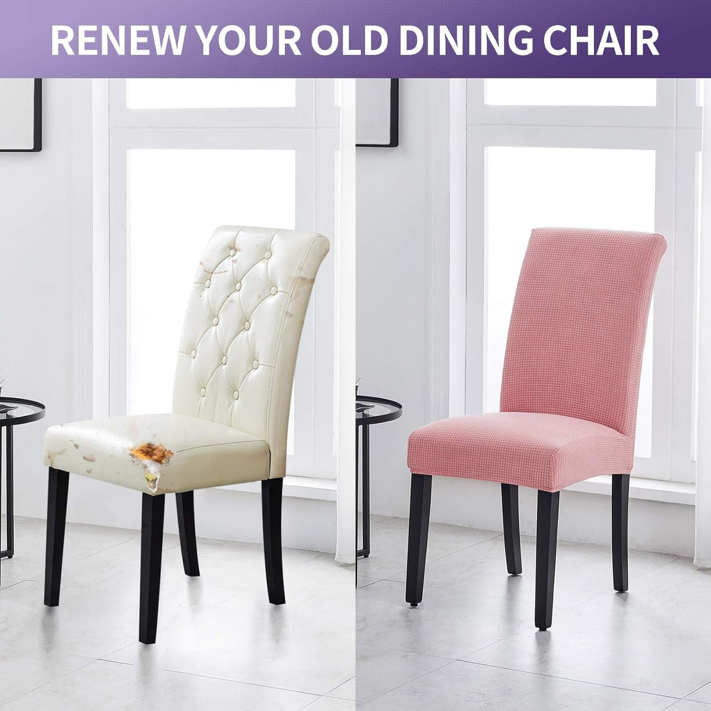 Joccun Chair Covers for Dining Room Set of 4, Dining Chair Slipcovers Stretch Dining Room Chair Covers Seat Protector,Washable Parsons Chair Cover for Home,Banquet(Dusty Pink,4 Pack)