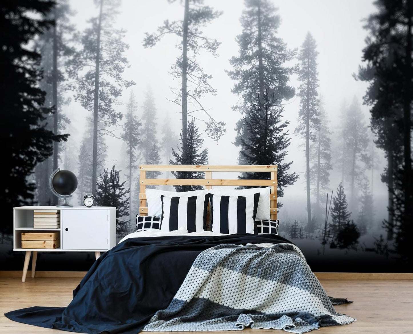 Misty Snow Forest Wall Mural Wallpaper Foggy Pine Large Wall Decor for Bedroom Living Room Office(Not Peel and Stick)