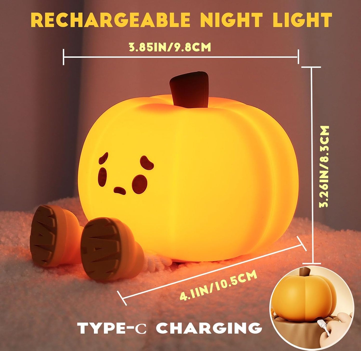DREAMING MY DREAM Cute Pumpkin Lamp,Halloween Decor Night Light Silicone LED Lamp Rechargeable Bedside Touch Lamp,Nursery Pumpkin nightlight for Kids,Breastfeeding for Baby