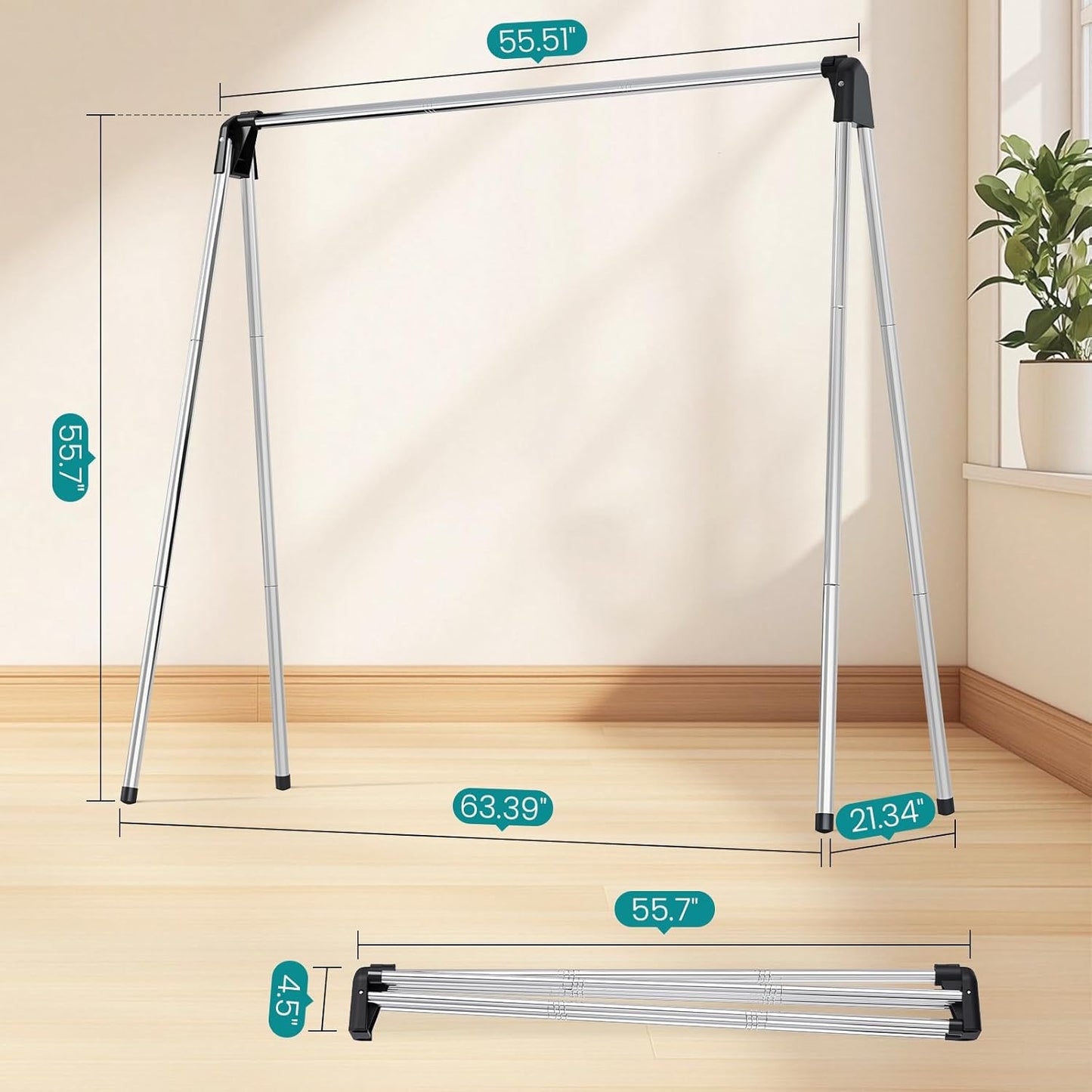 APEXCHASER Foldable Clothes Drying Rack, 55'' Collapsible Laundry Clothes Airer Width Heavy Duty Hanger for Sweaters Baby Clothes Towels Portable Indoor Outdoor for Home Travel