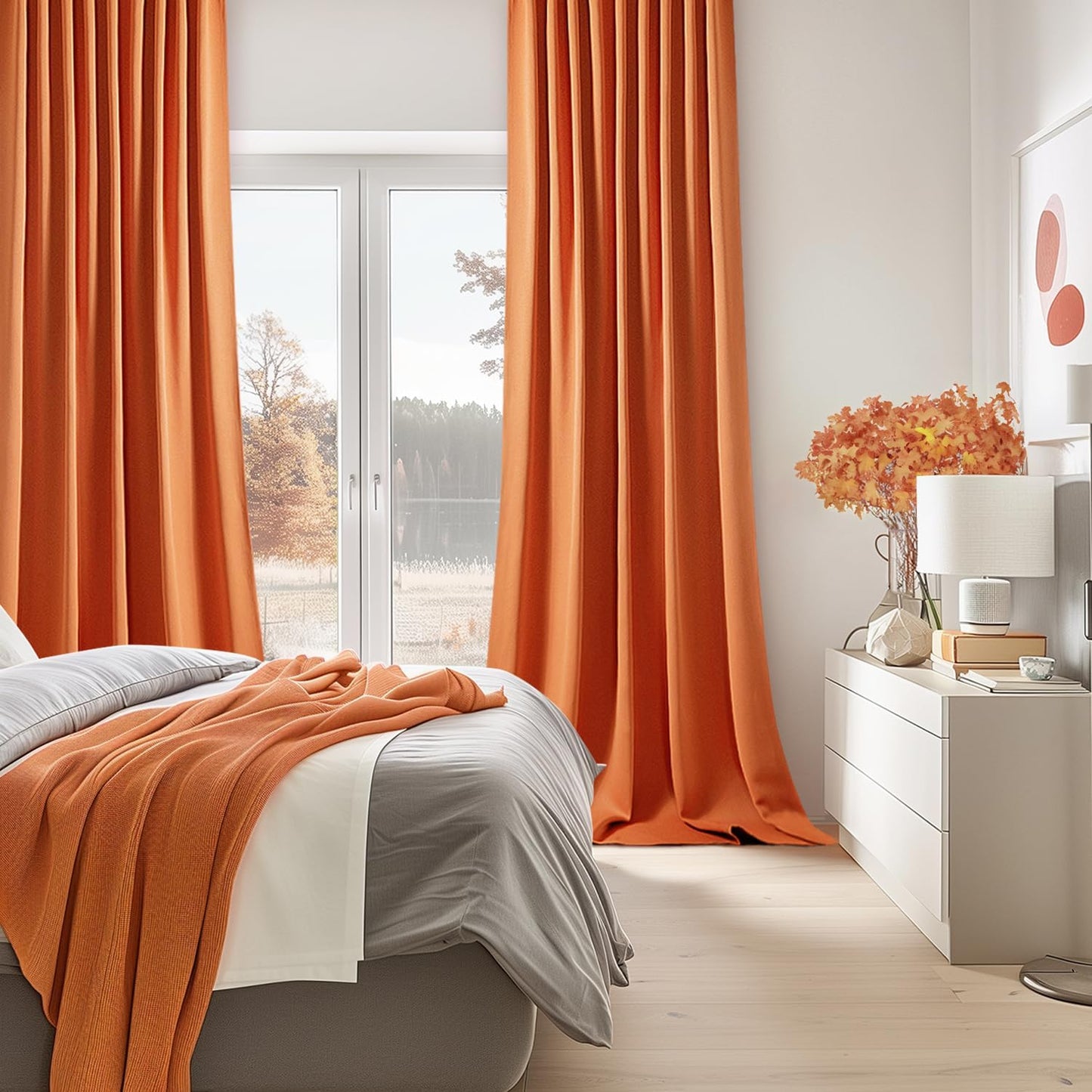 MIULEE Orange Back Tab Blackout Curtains 96 Inch Long 2 Panels Set for Living Room Bedroom, Rod Pocket/Pinch Pleated Long Fall Thermal Insulated Room Darkening Light Blocking Floor to Ceiling Drapes