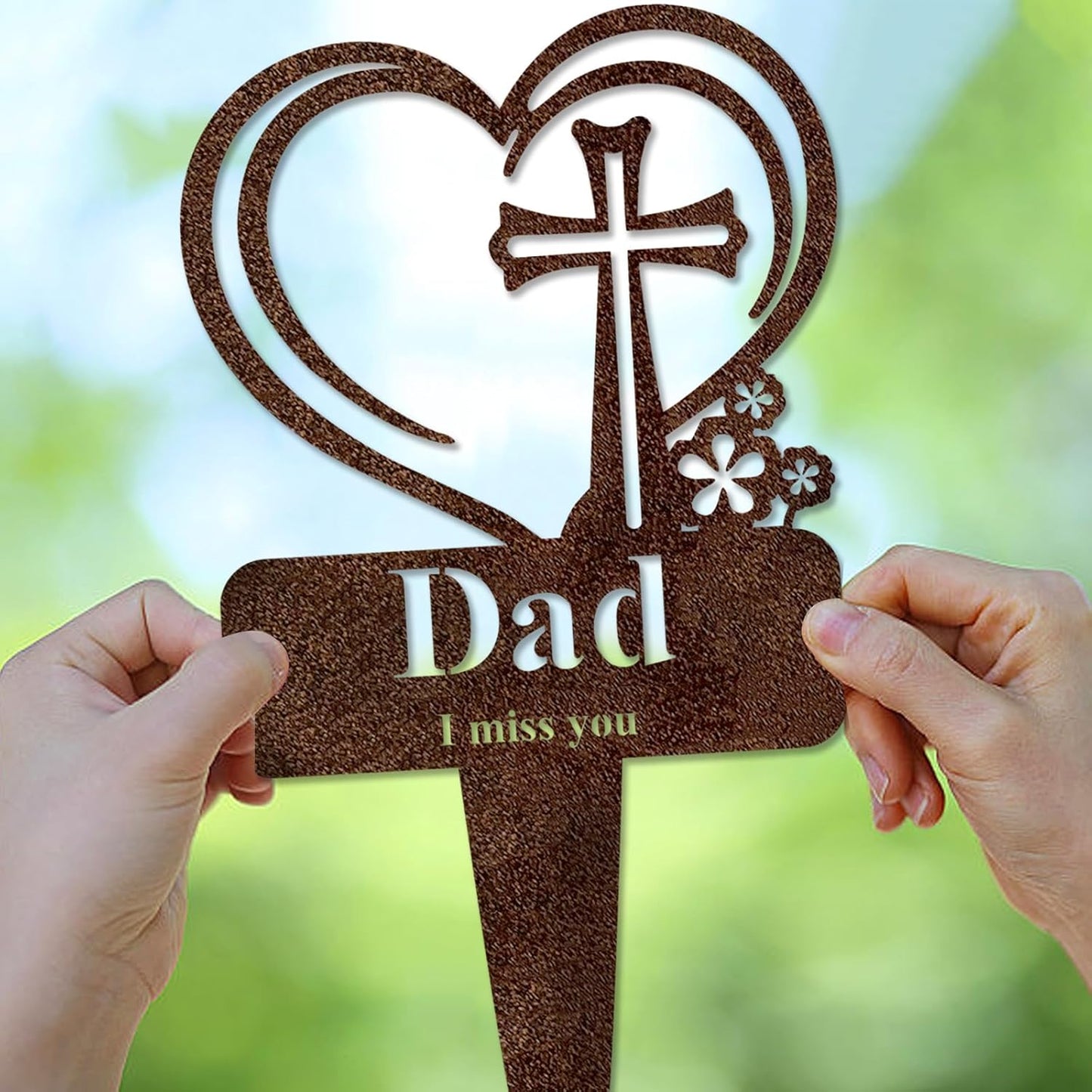 Brother Memorial Grave Stake, Cemetery Decorations for Grave Markers 12.5 x 7.2 inch Heart Metal Sympathy Stakes Graveside Plaque Decor Sign for Brother Graves, Yard, Garden - Rust-Brother
