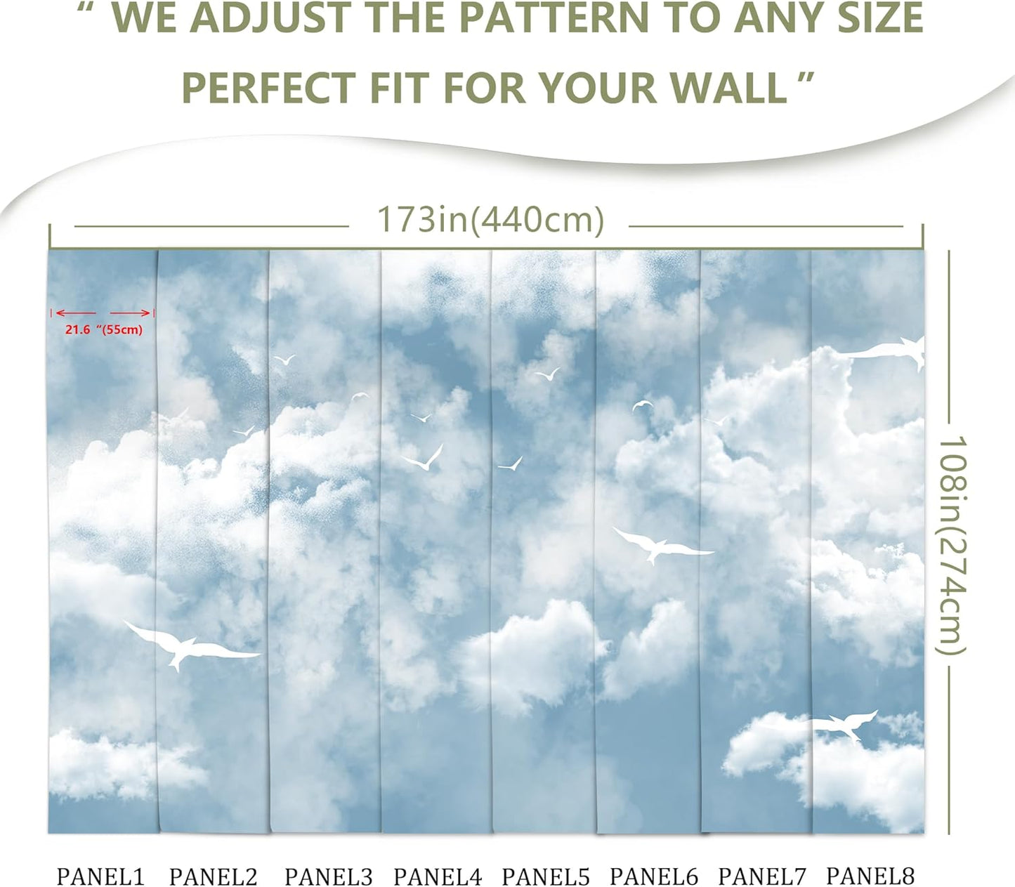 Blue Sky and White Cloud Wallpaper for Ceiling White Pigeon Wall Mural for Bedroom Living Room (Not Peel n' Stick)
