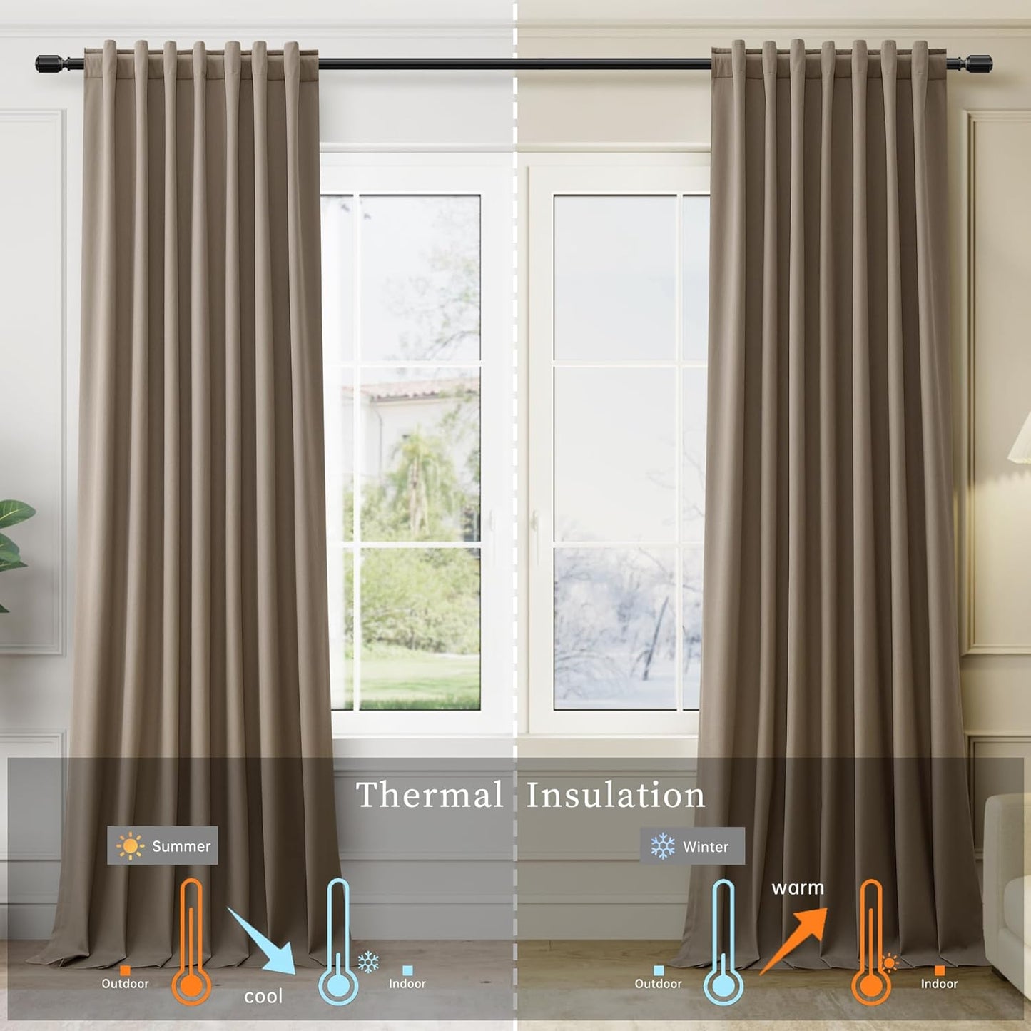 BOODII Linen Blackout Curtains for Bedroom 72 Inch Length 2 Panels Set Room Darkening Curtains Dark Brown Black Out Curtain Neutral Thermal Insulated Living Room Nursery Drapes Back Tab 52x72