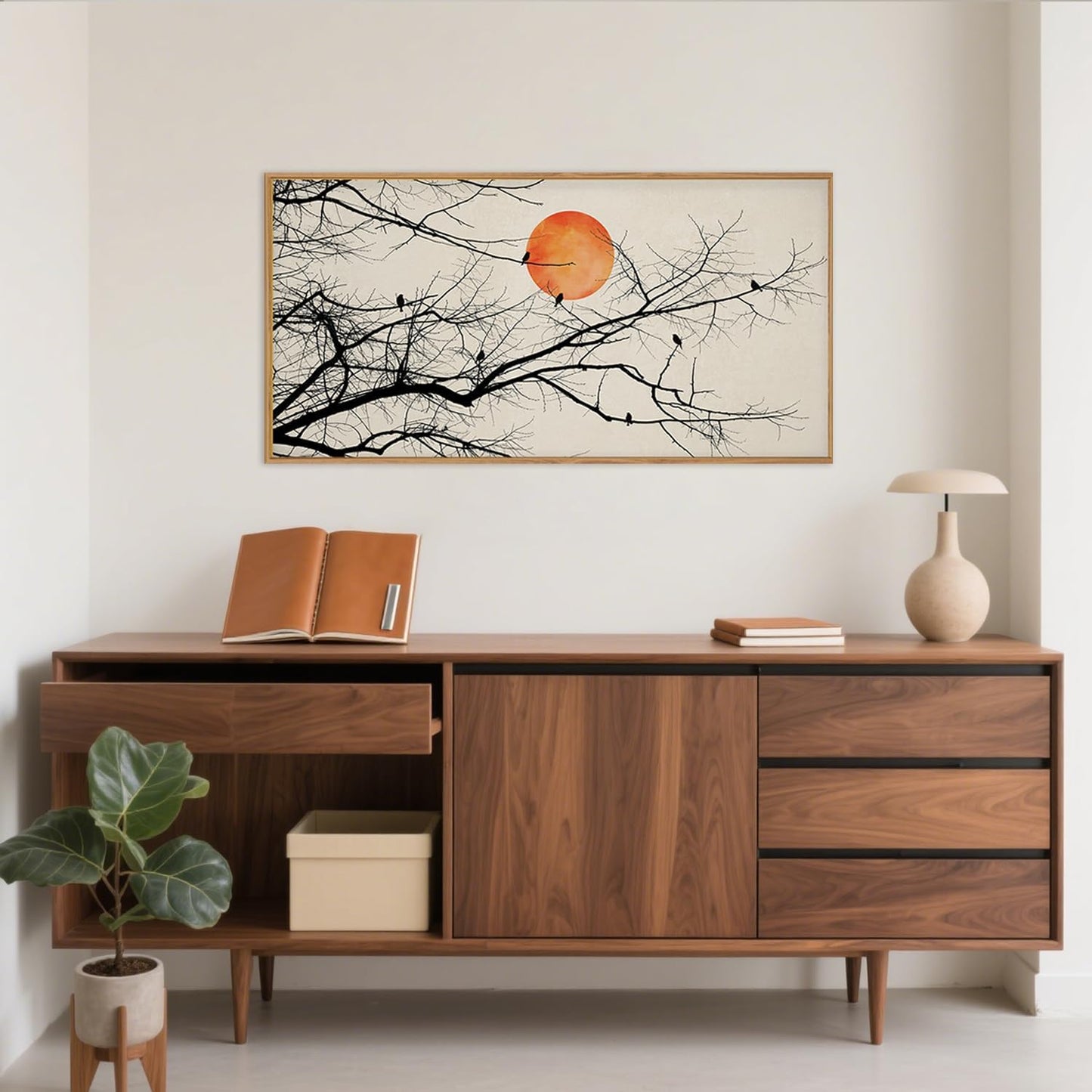 Celestdeco Large Vintage Tree Branch Framed Canvas Wall Art Set, Retro Tree Drawing Wall Decor, Nature Botanical Wall Painting, Neutral Landscape Art Print for Living Room, Bedroom, Office - 20"X40"x1