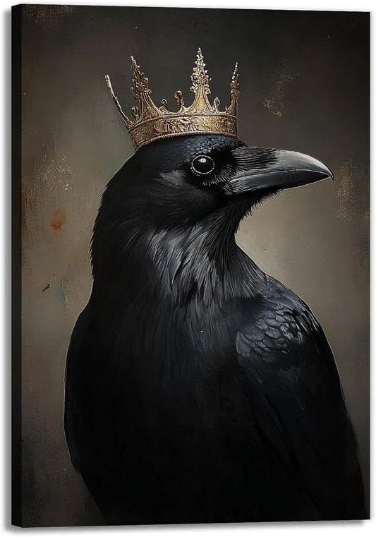 OAAPITI Raven King Wall Art Mysterious Black Bird Painting Dark Gothic Animal Canvas Print for Living Room Bedroom Home Office Inspirational Decor(Artwork-8,16"x24")