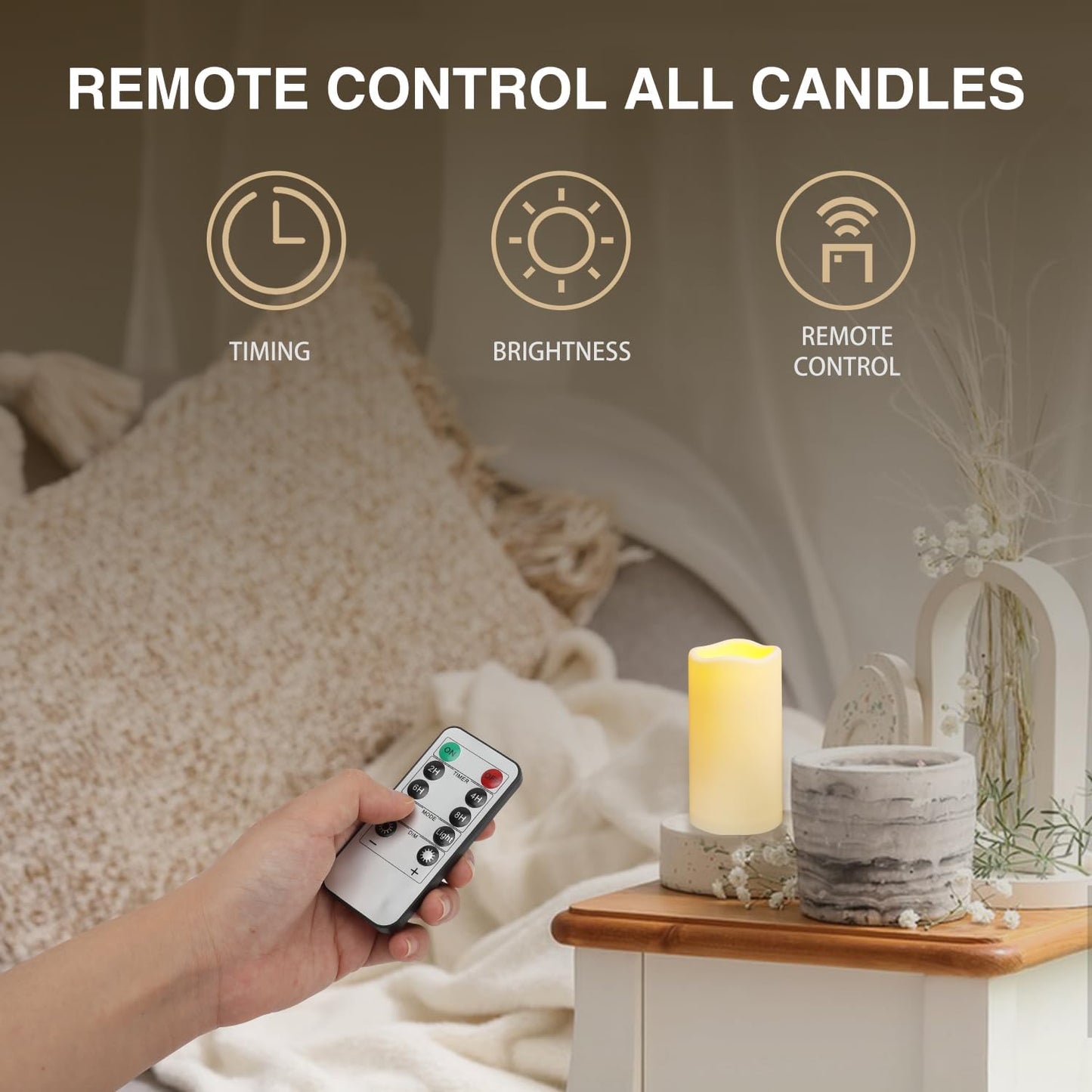 15PACK Outdoor Plastic flameless Candles with Remote Control and Timer, LED Flickering Battery Operated Electric Pillar Candles (D3 xH5.5) for Camping, Weddings, Home Decoration