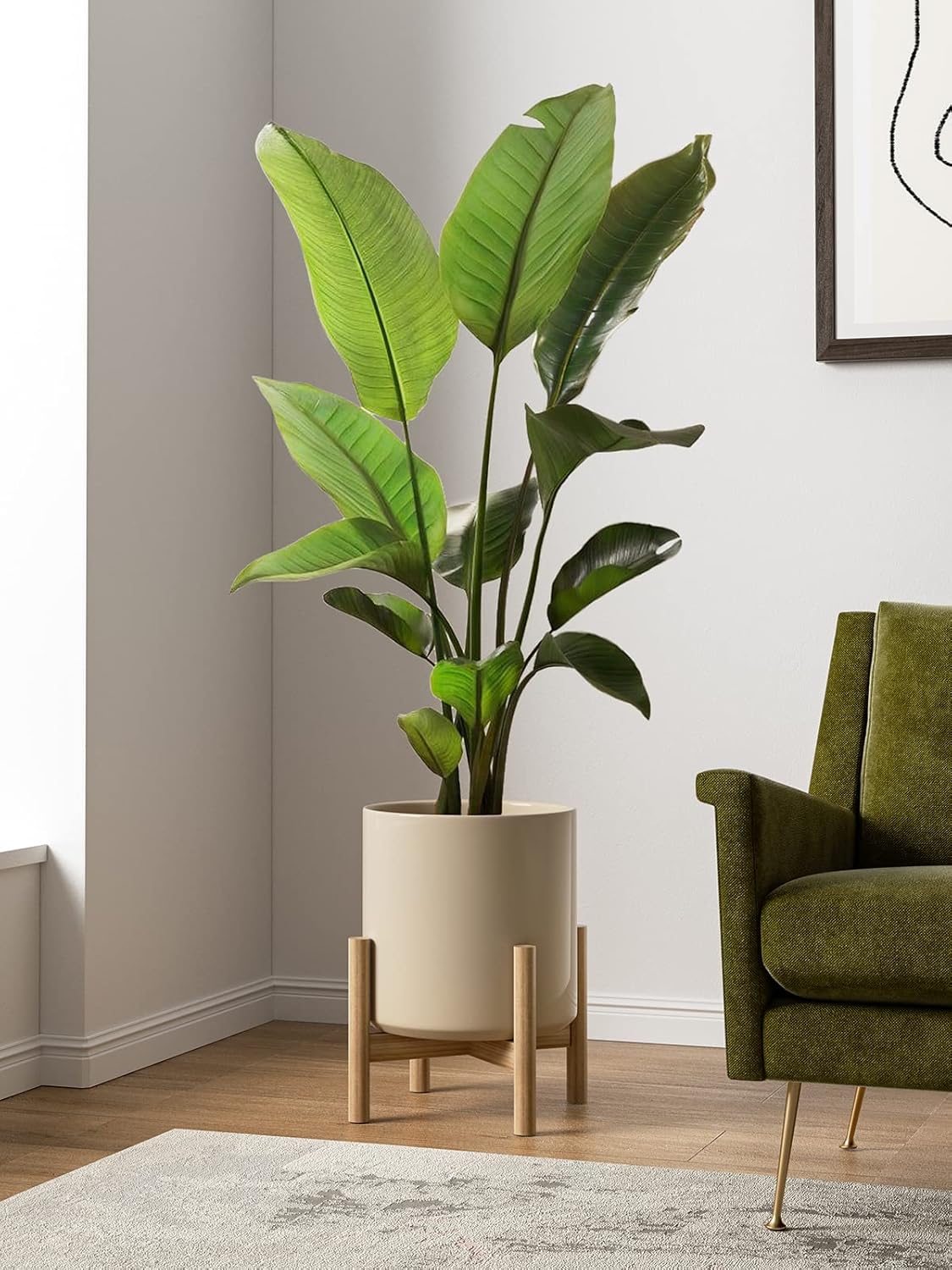 LE TAUCI 12 Inch Pots for Plants, Ceramic Large Plant Pot for Indoor Plants, Mid-Century Modern Flower Planter Pots with Drainage Hole and Removable Plug, Round Planter Pot, Reactive Glaze Cloud Cream