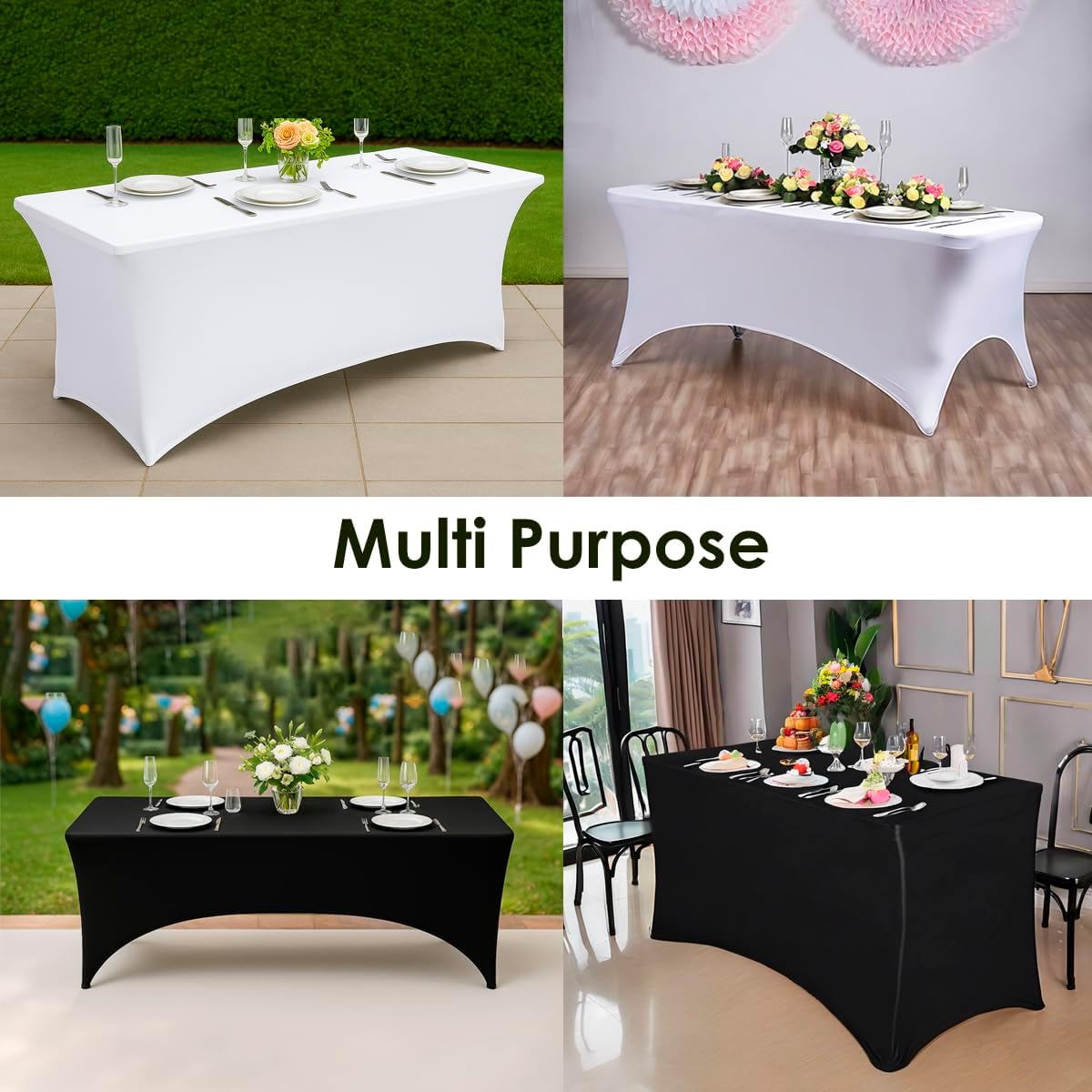 Craft And Party 2 Pack 4ft Black Spandex Tablecloth – Fitted Stretch Cover – Universal Fit for Folding Tables – Wrinkle-Free, Washable – Ideal for Parties, Weddings, Events