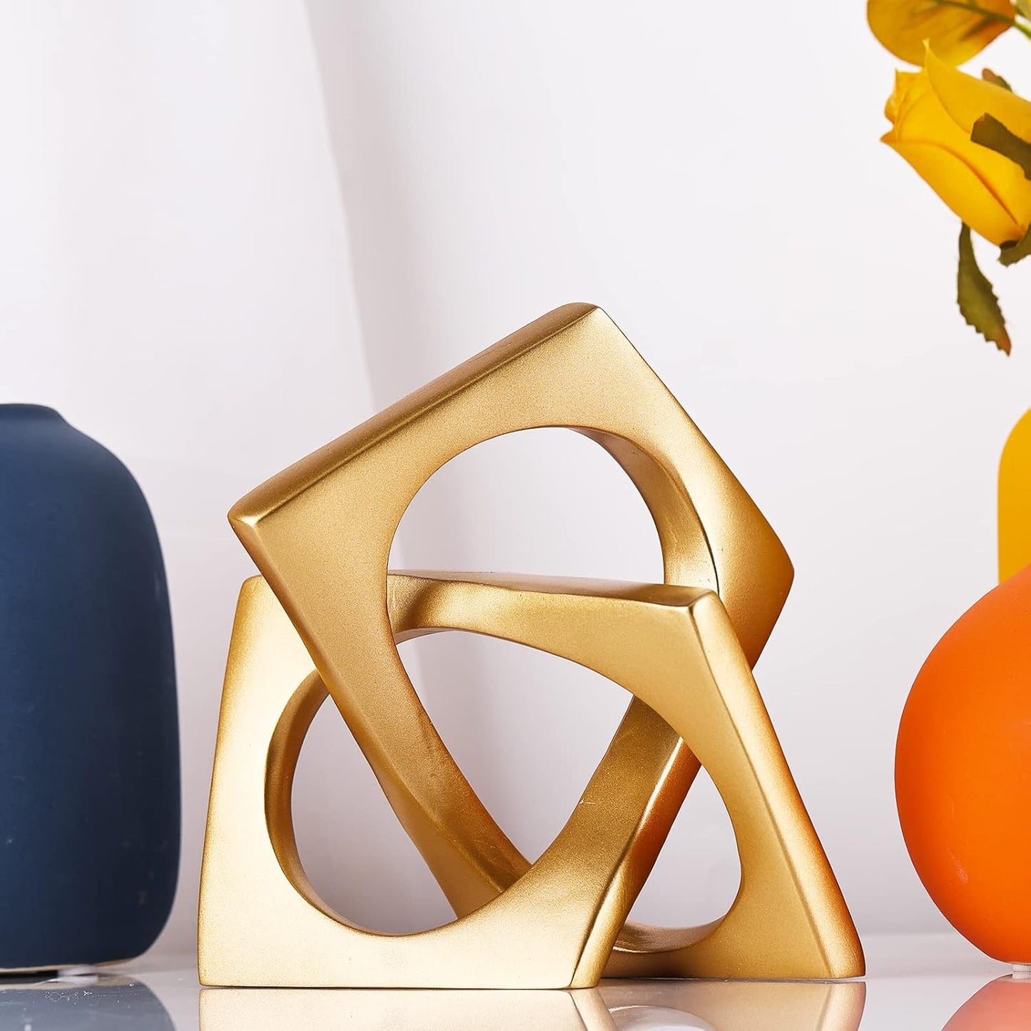 XMGZQ Gold Knot Statue for Coffee Table Centerpiece Decor,Modern Abstract Art Geometric Sculpture and Figurines, Home Decor Accent,Cube Knick Knacks for Shelves,Bookshelf,Entryway,Floating