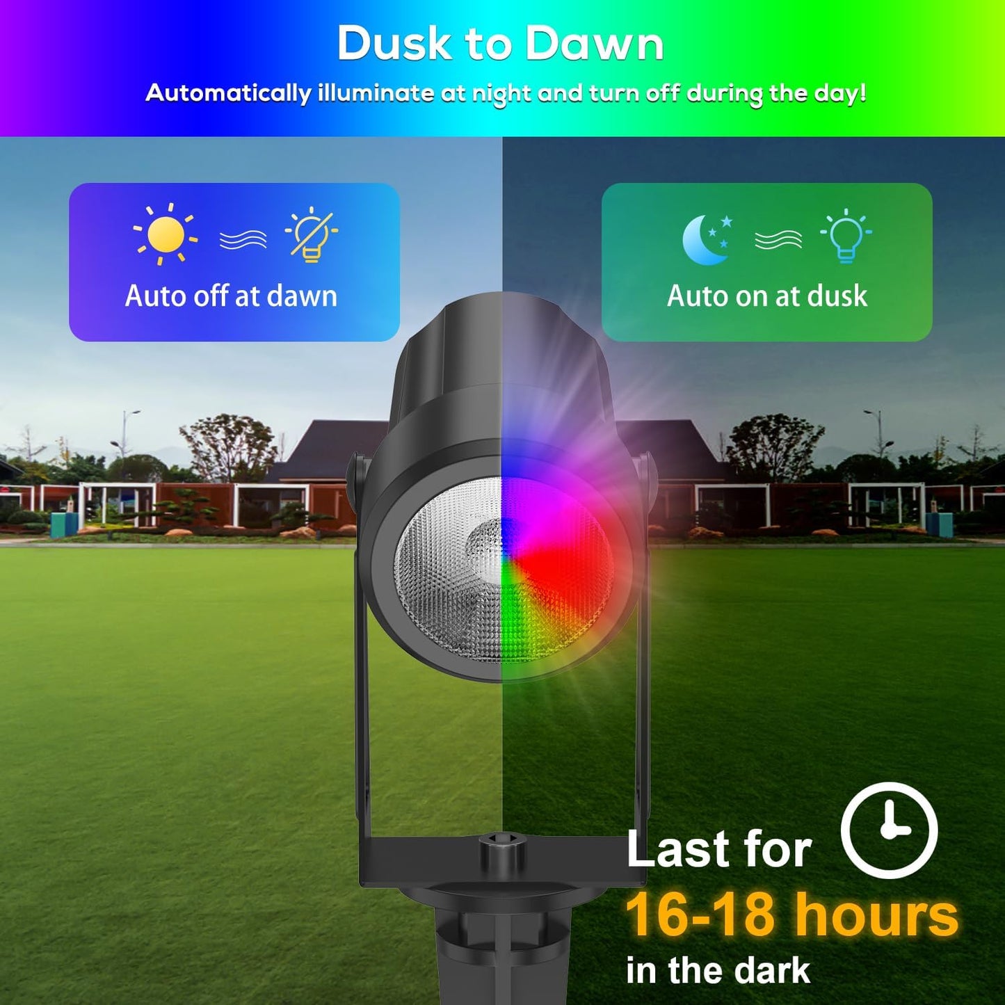 ZYAN Solar Spotlights Outdoor, Solar Landscape Lights with Remote Control, RGBW Colored Spot Lights for Yard, Garden, Lawn, Plant, Tree, Pool Areas, Auto On/Off, Dimmable & Waterproof (4 Pack)