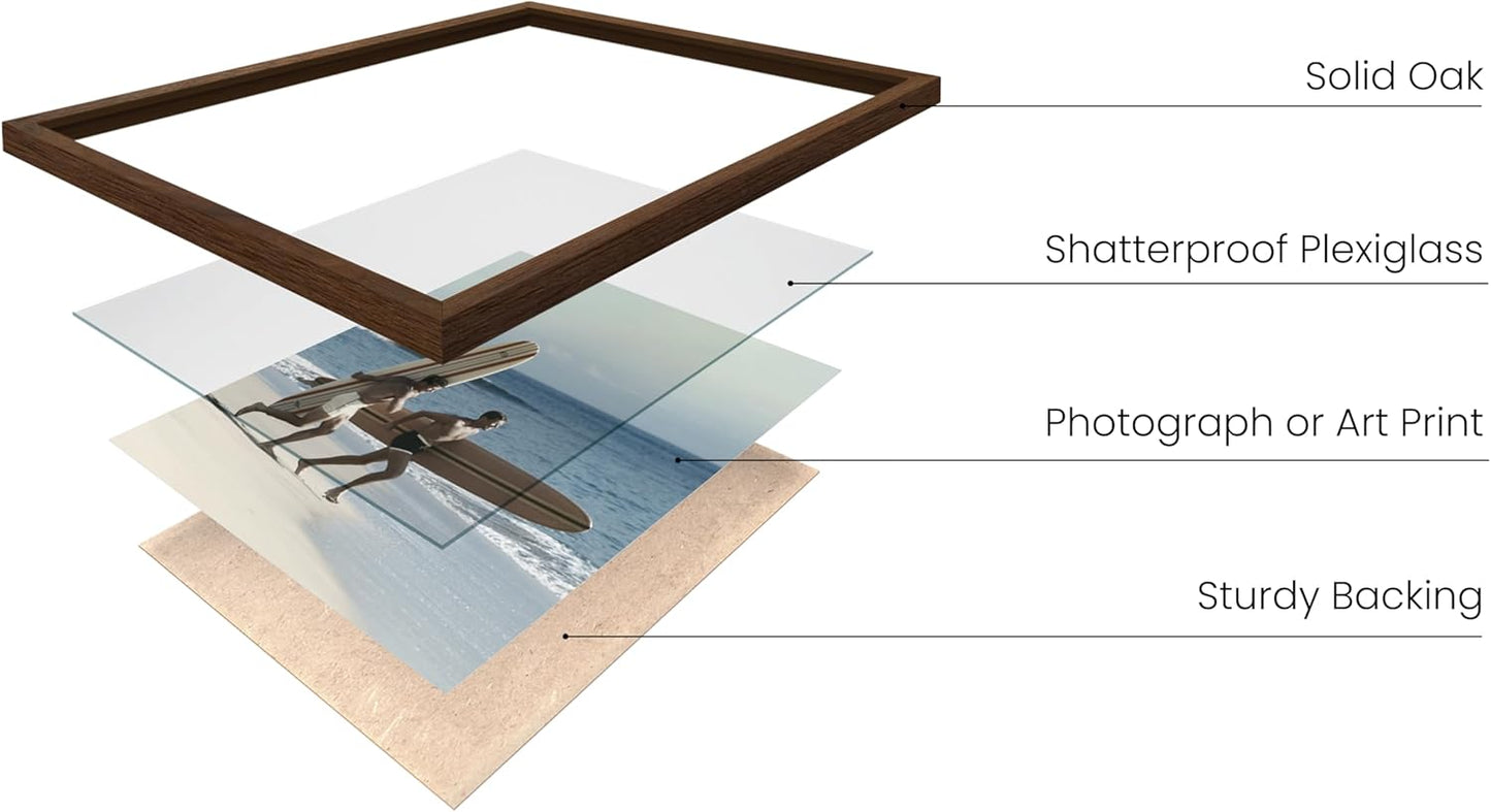 HAUS AND HUES Walnut Oak Wood Gallery Wall Tabletop Frames Made with Real American Oak and Shatter-free Plexiglass - Set of 11 (Eight 4x6, Three 5x7, Framed Walnut)