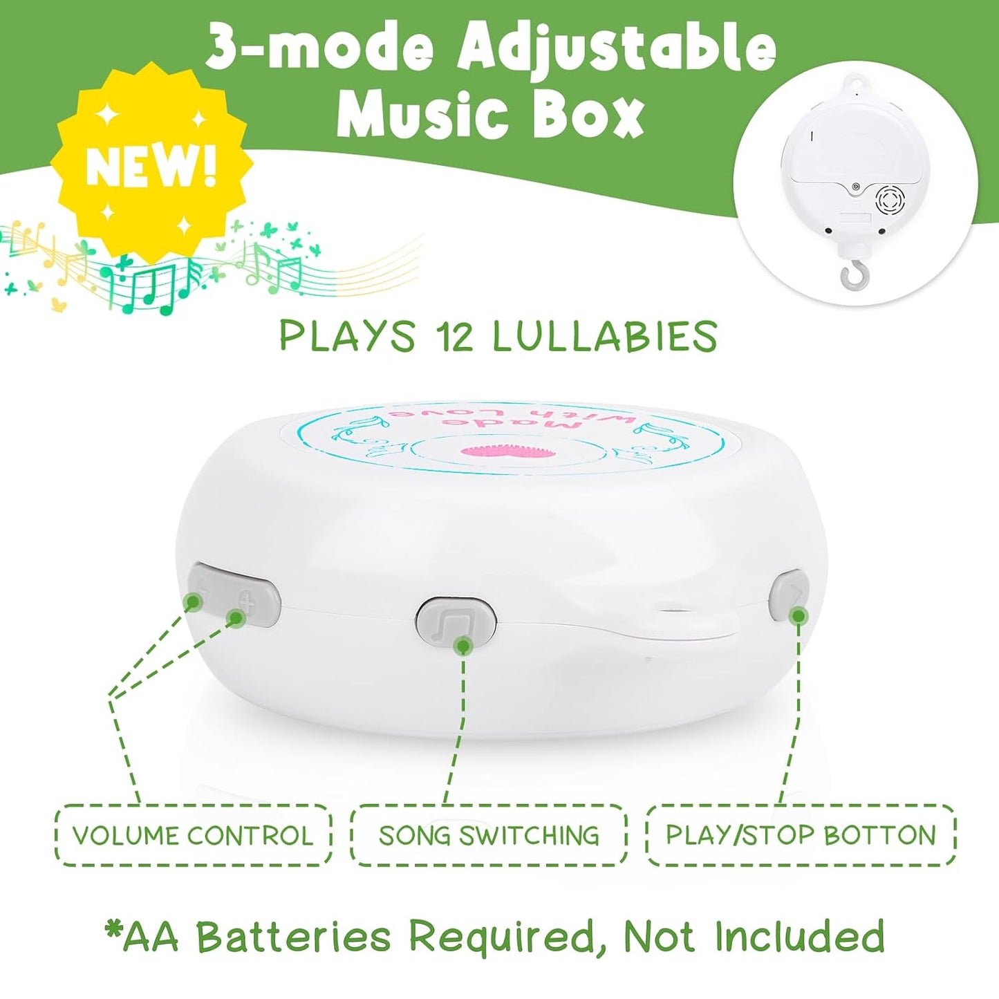 Garden Friends Crib Mobile – Baby Mobile for Crib with Upgraded 3-Mode Music Box, Colorful Baby Mobile with Butterfly, Bee and Bird for Boys & Girls, Nursery Mobiles, Fits Standard Cribs