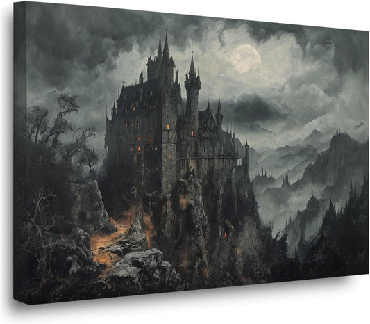 Vintage Castle Poster Dark Academy Victorian Gothic Castle Wall Art Poster Moody Mystical Art Print Suitable for Home Living Room Bedroom20x30in Wood Framed