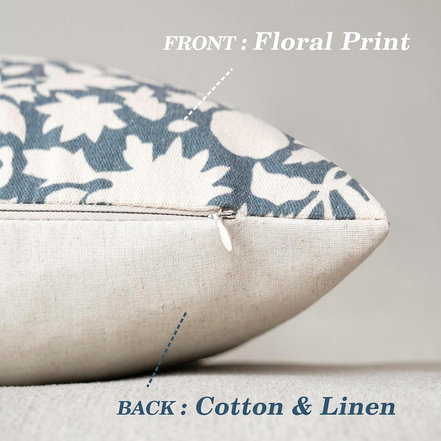 Foindtower Set of 2 Decorative Neutral Floral Throw Pillow Covers Accent Farmhouse Cushion Covers Boho Vintage Pillowcase for Couch Sofa Bedroom Living Room Home Decor Outdoor,24×24 Inch,Dusty Blue