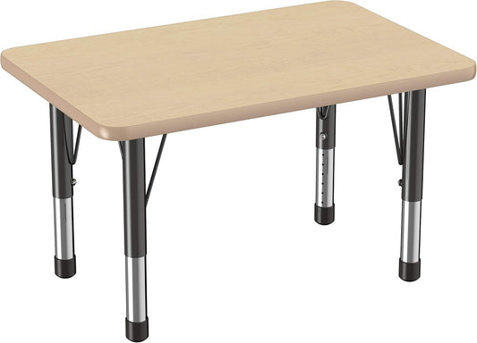 FDP Rectangle Activity School and Classroom Kids Table (24 x 36 inch), Chunky Toddler Leg, Adjustable Height 15-24 inches - Maple Top and Maple Edge