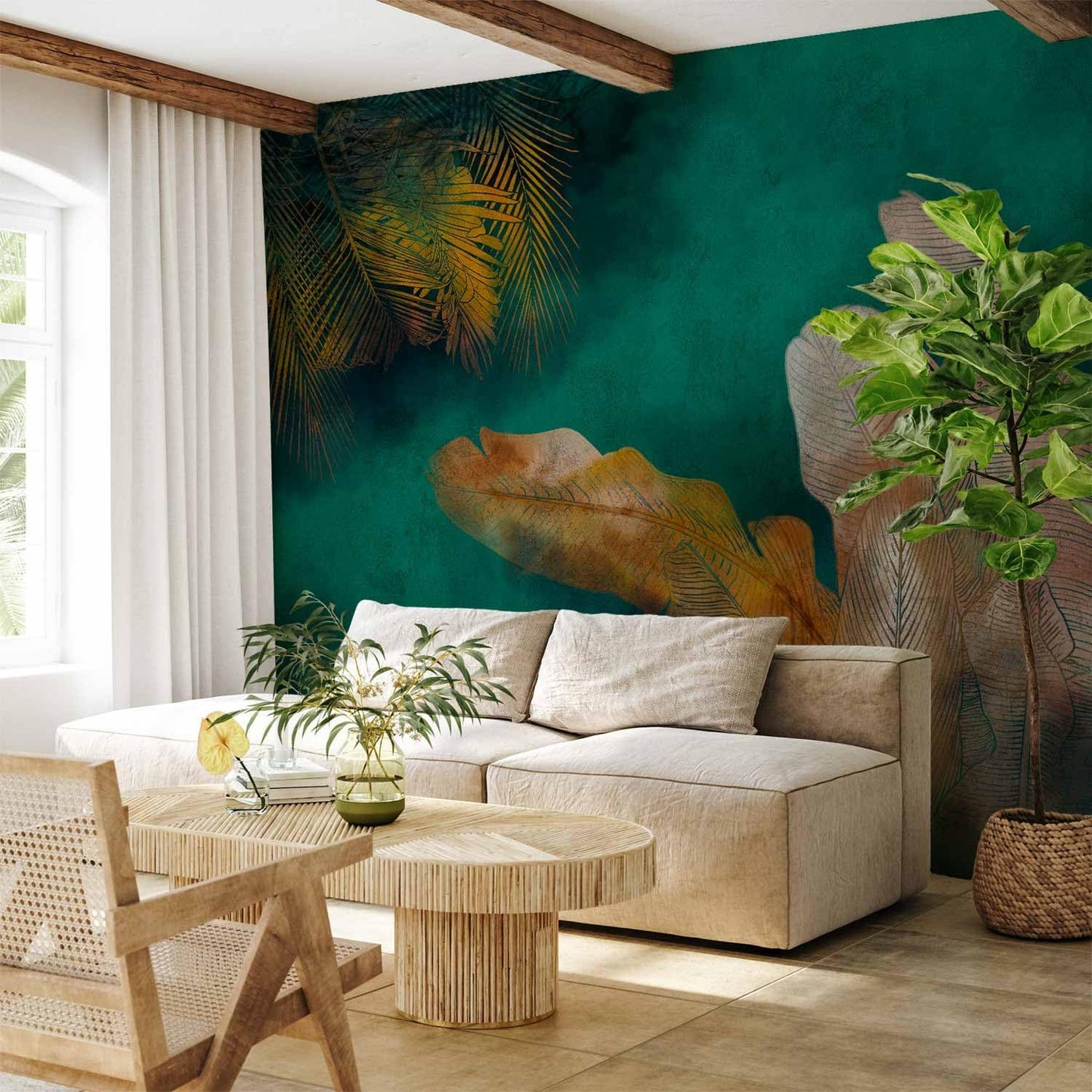 artgeist Wall Mural Jungle 193x138 in - XXL Peel and Stick Self-Adhesive Wallpaper Removable Large Sticker Foil Wall Decor Print Picture Image Design Leaves Green Yellow Nature b-A-0825-a-a