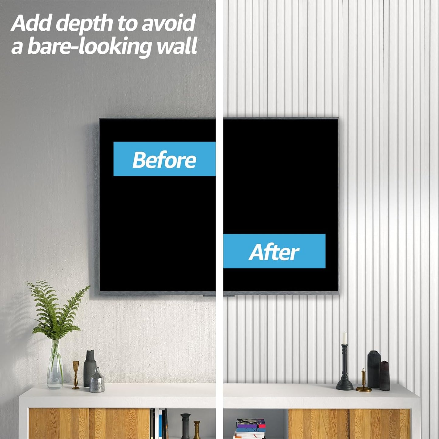 Art3d WPC Wainscoting Panels, 16-Pack 48 x 6 Inch 3D Wall Accents for Interior Wall Decor, Living Room, Bedroom, White