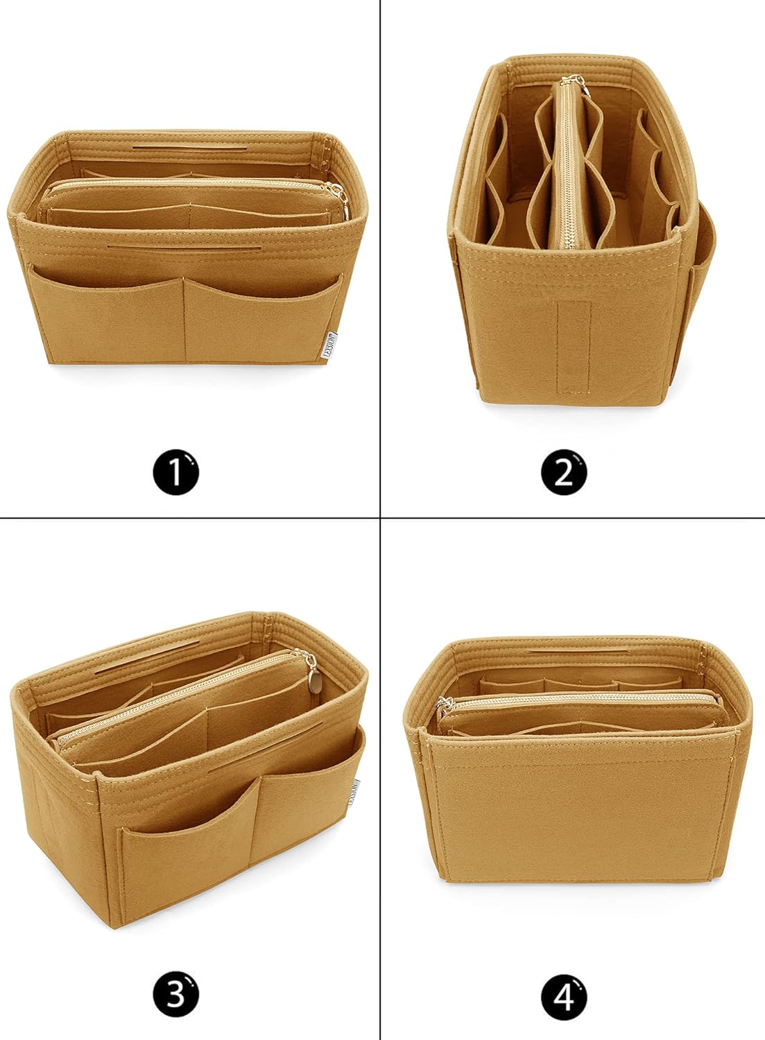 LEXSION Felt Purse Bag Organizer Insert with zipper Bag Tote Shaper Fit Speedy Neverful PM MM