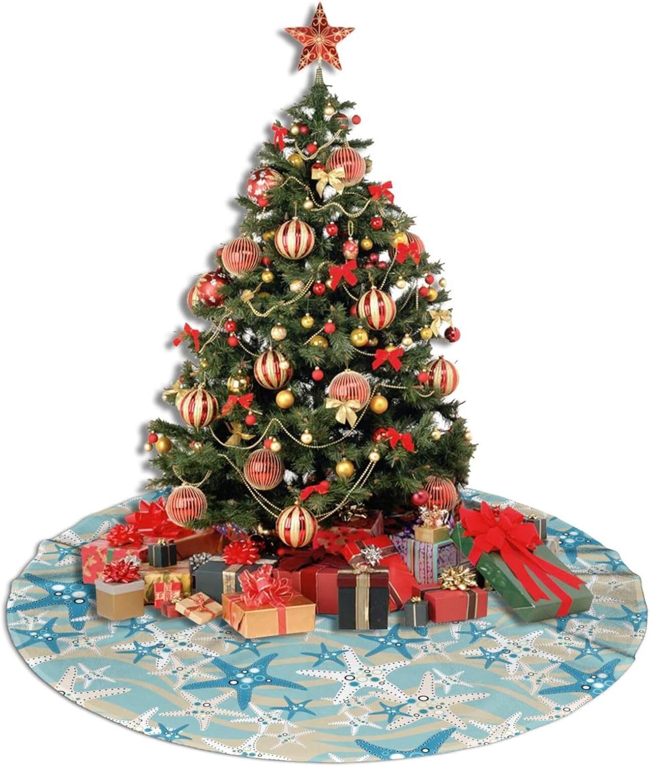 Christmas Tree Skirt,Beach Starfish Xmas Tree Skirt Rustic Farmhouse Tree Skirt for Christmas Decor Xmas Holiday Home Party Decorations36