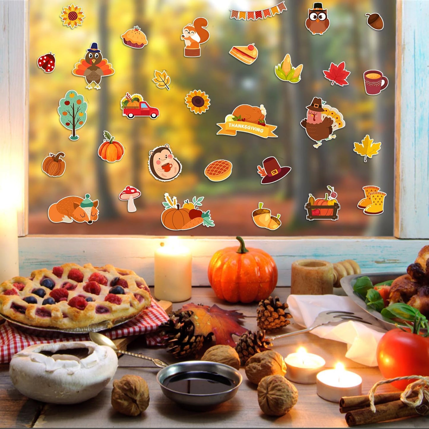 Window Clings Stickers for Kids Window Gel Clings Decals Thick Gel Clings Toddlers and Adults Classroom Home Nursery Airplane Birthday Party Supplies (Fall)