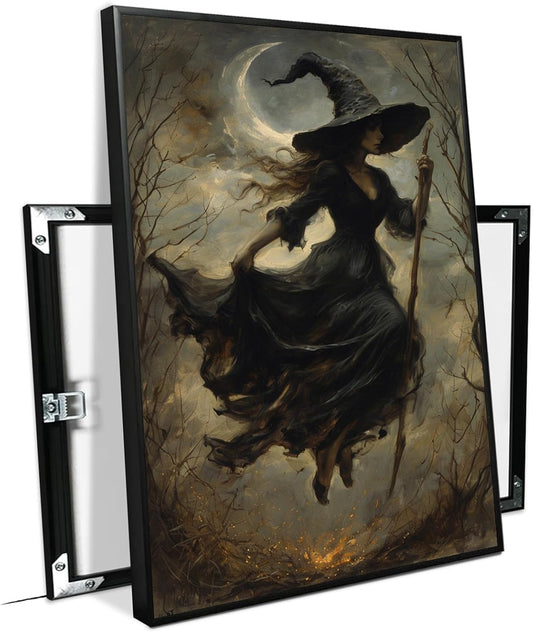 JFHCQJPK Witch in the Forest Halloween Print Wall Art Poster Witch Decor Vintage Print Dark College Wall Art Victorian Gothic Room Decor Canvas Wall Print24x36in Metal blackFramed