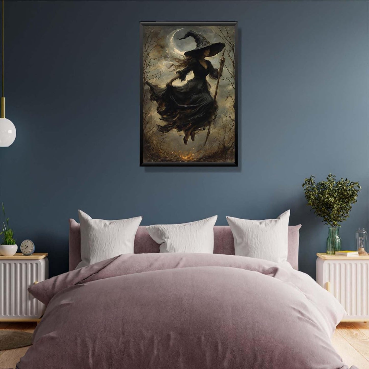 JFHCQJPK Witch in the Forest Halloween Print Wall Art Poster Witch Decor Vintage Print Dark College Wall Art Victorian Gothic Room Decor Canvas Wall Print16x24in Metal blackFramed