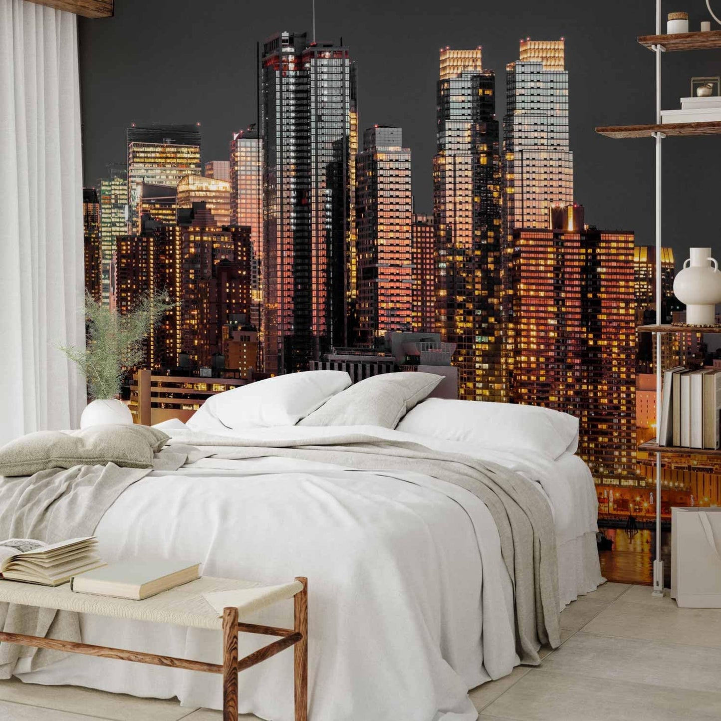 artgeist Wall Mural Peel and Stick New York City 212x98 in - XXL Self-Adhesive Corner Wallpaper Removable Large Sticker Foil Angle Wallpaper Wall Decor Print Night Skyline Panorama d-B-0060-a-e
