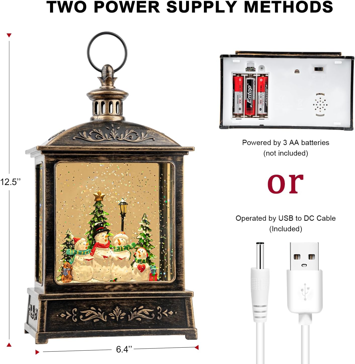 Christmas Snow Globe Swirling Glittering Snowman Choir with Music & Timer, USB Lined/Battery Operated Lighted Water Lantern for Christmas Festival Decoration Gifts