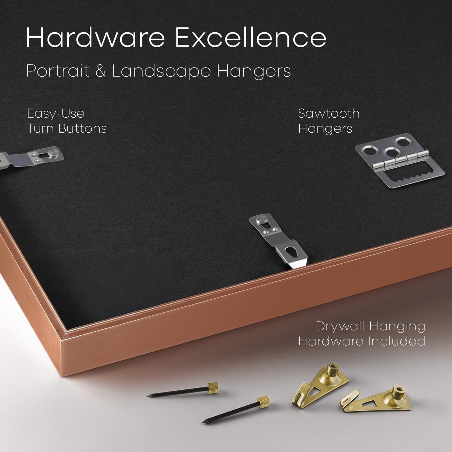 Homeforia Rose Gold 8x10 Picture Frame, High End Metal 8 x 10 Poster Frames with Mat 5 by 7 Print, 10x8 Thin Frame Matted to 7x5 Photo, 8by10 Wall or Tabletop Frame, Tempered Glass, Wall Kit, Set of 1