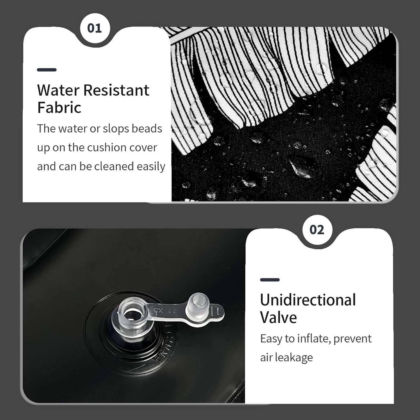 Inflatable Ottoman Stool D21 xH9 for Outdoor/Indoor Use, Water Repellent Patio Foot Rest Stool with Portable Handle,Round Pouf Ottoman Suitable for Garden,Deck and Camping - Black Leaves