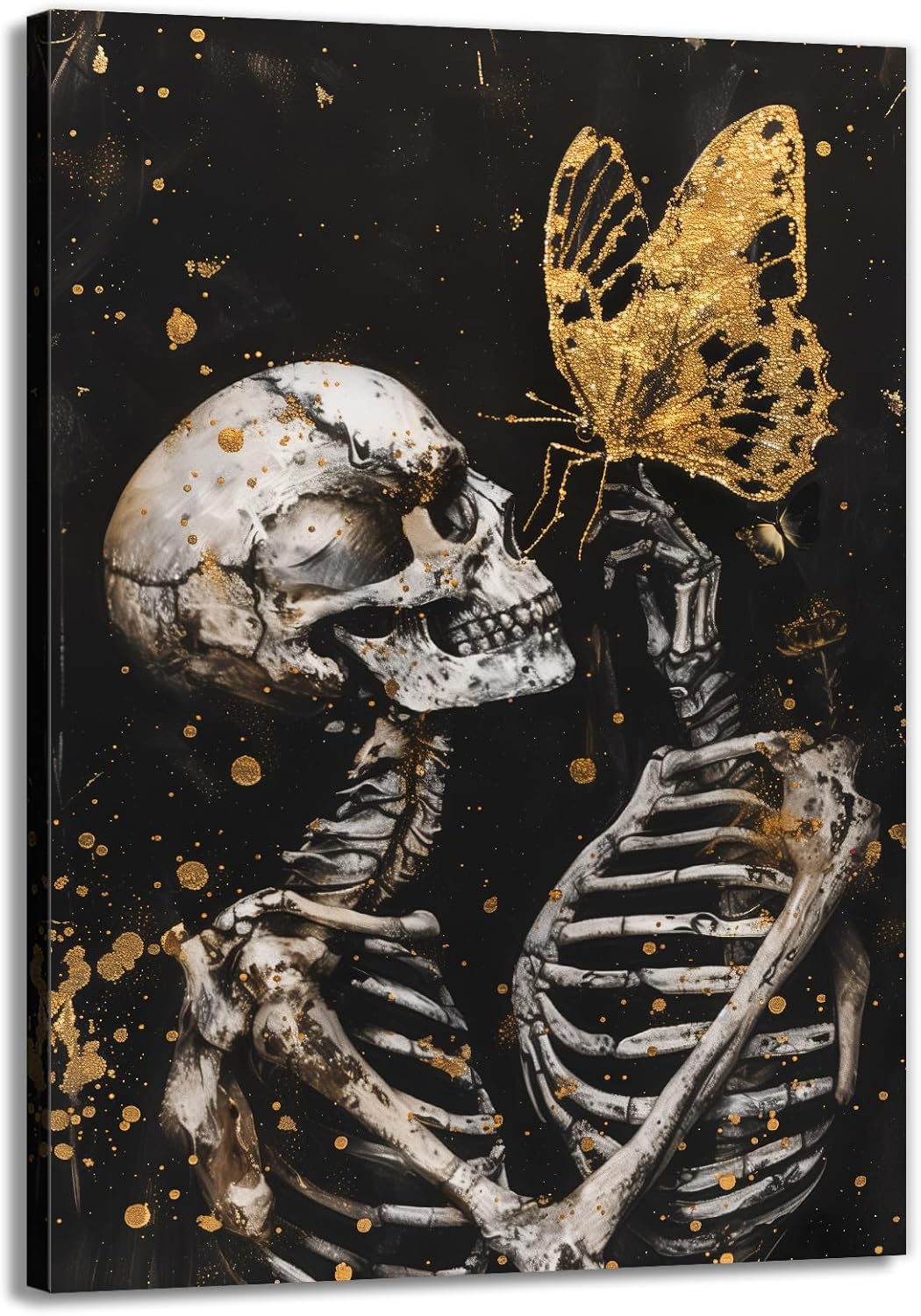 OAAPITI Skull Wall Art Skull and Gold Butterfly Canvas Print Abstract Modern Gothic Artwork for Bedroom Dark Art Decor(Artwork-7,20"x30")