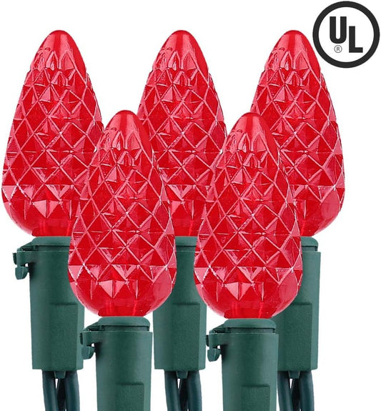 Brizled Upgraded Faceted C5 LED Red Christmas Lights, 100 LED 33ft Christmas tree Lights, 120V UL Certified Christmas Lights Set Connectable for Xmas Patio Party Roof Holiday Indoor Outdoor Decoration