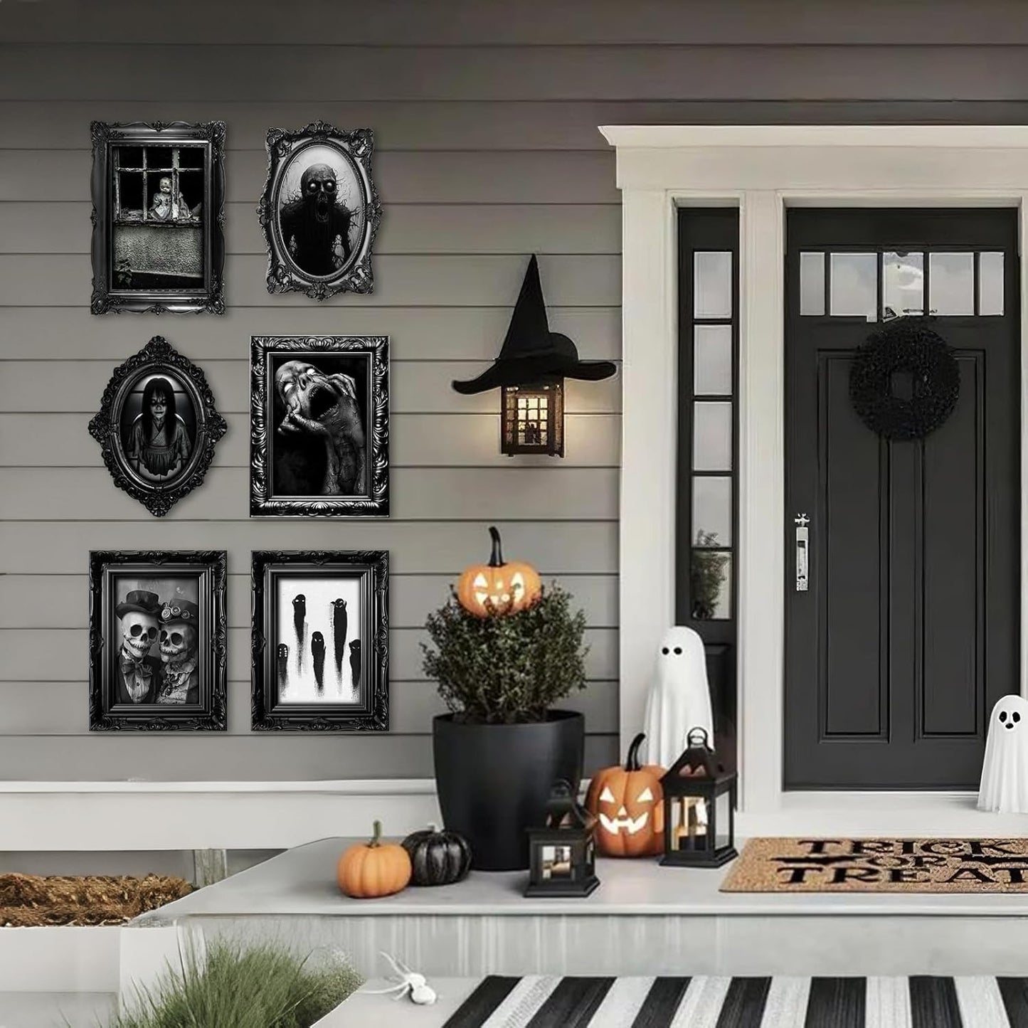 15 Halloween Gothic Creepy Skull Photos Haunted Horror Picture Frame, Waterproof Durable, with 80pcs Self Adhesive Dots Photo Decoration For Haunted Family Castle Masquerade Party 2025 Black