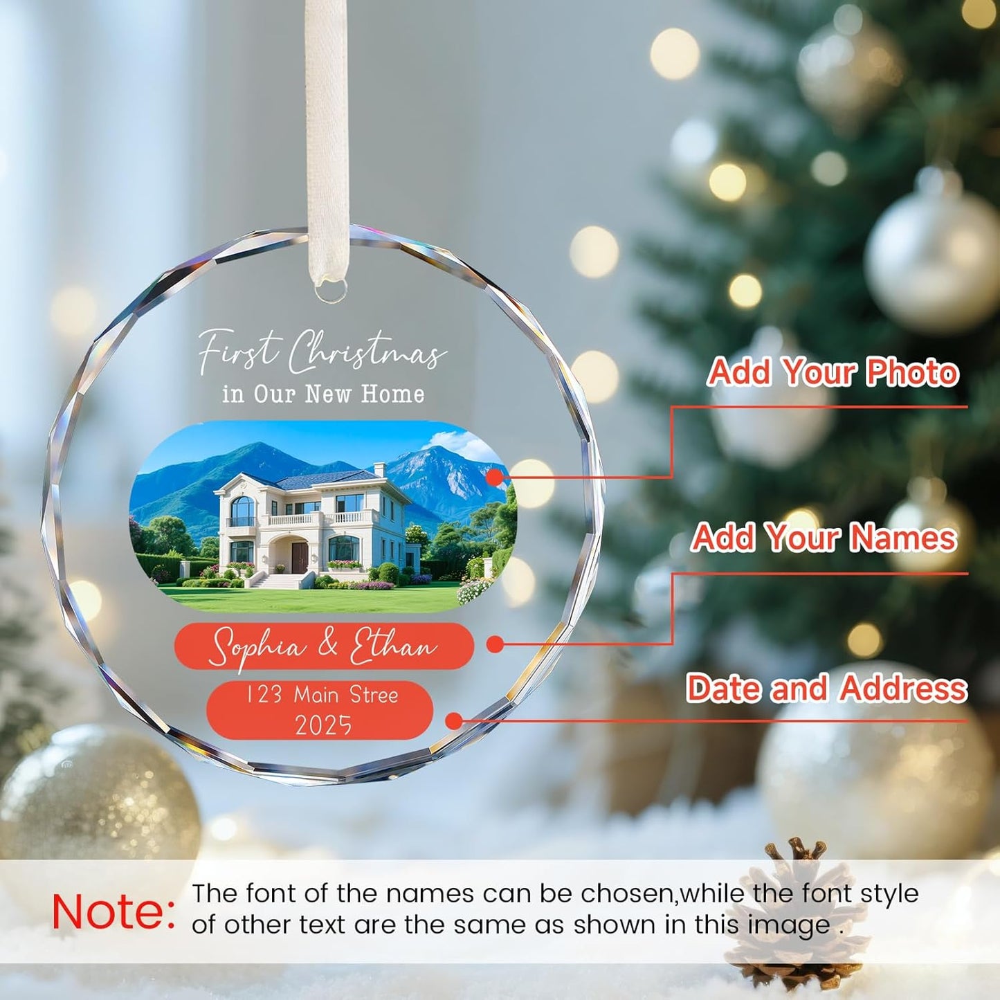 House Warming Gifts New Home Ornament Personalized First Home Christmas Ornaments 2025, New Home Gift Ideas, Housewarming Gift Ideas for Women, Custom Photo Christmas Crystal Ornament