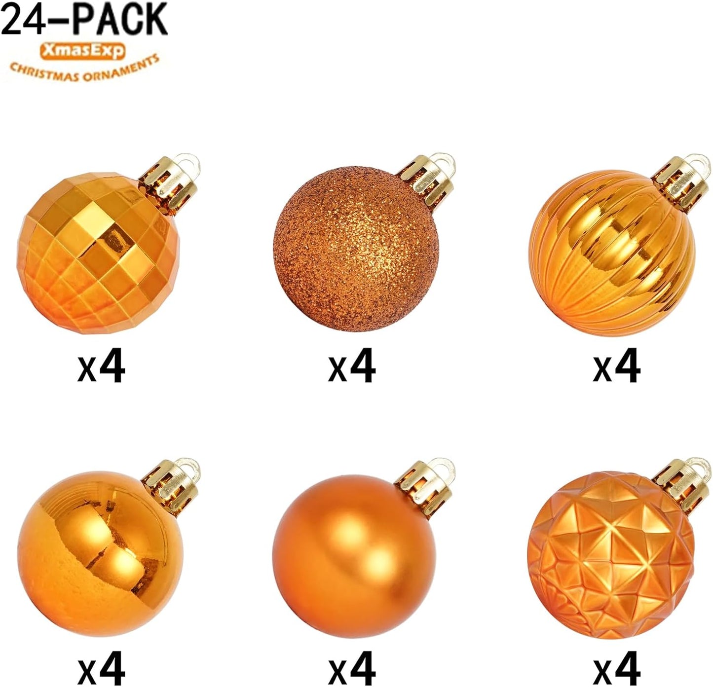 XmasExp 24ct Christmas Ball Ornaments Set Yellow Shatterproof Xmas Tree Hanging Decorations Perfect for Fall Thanksgiving Decor (Orange, 1.57")