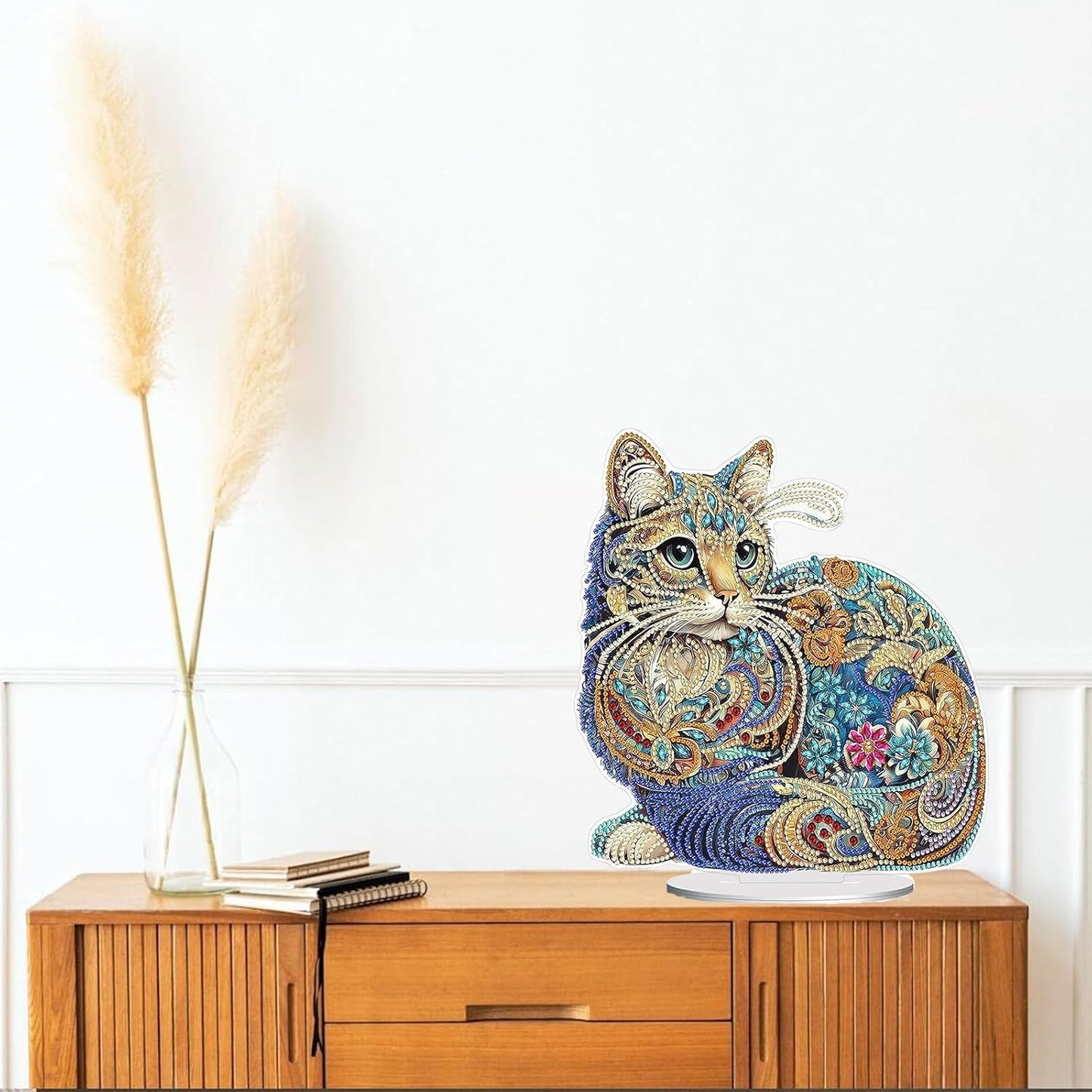Diamond Painting Kits for Adults Beginners, 5D Full Drill Cat Crystal Art Desktop Ornament, DIY Single Sided Home Office Desk Decor, Creative Craft Gift Set with Tools
