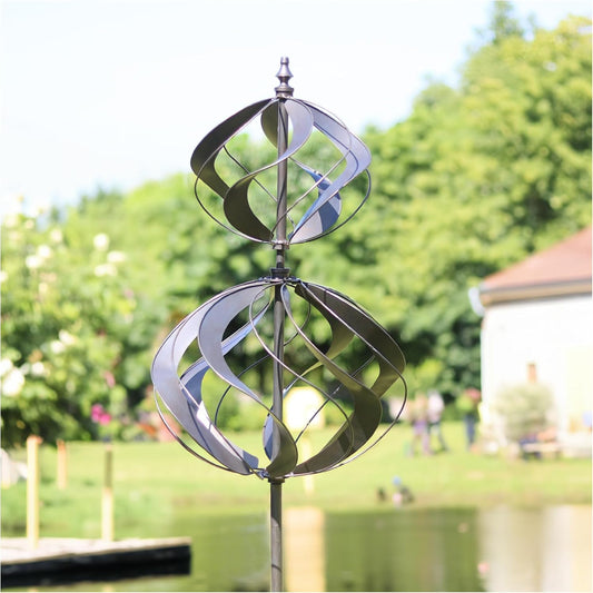 LimeHill Wind Spinner for Yard and Garden - Large Metal Windspinners for Outdoor Decorations (Silver Spherality)