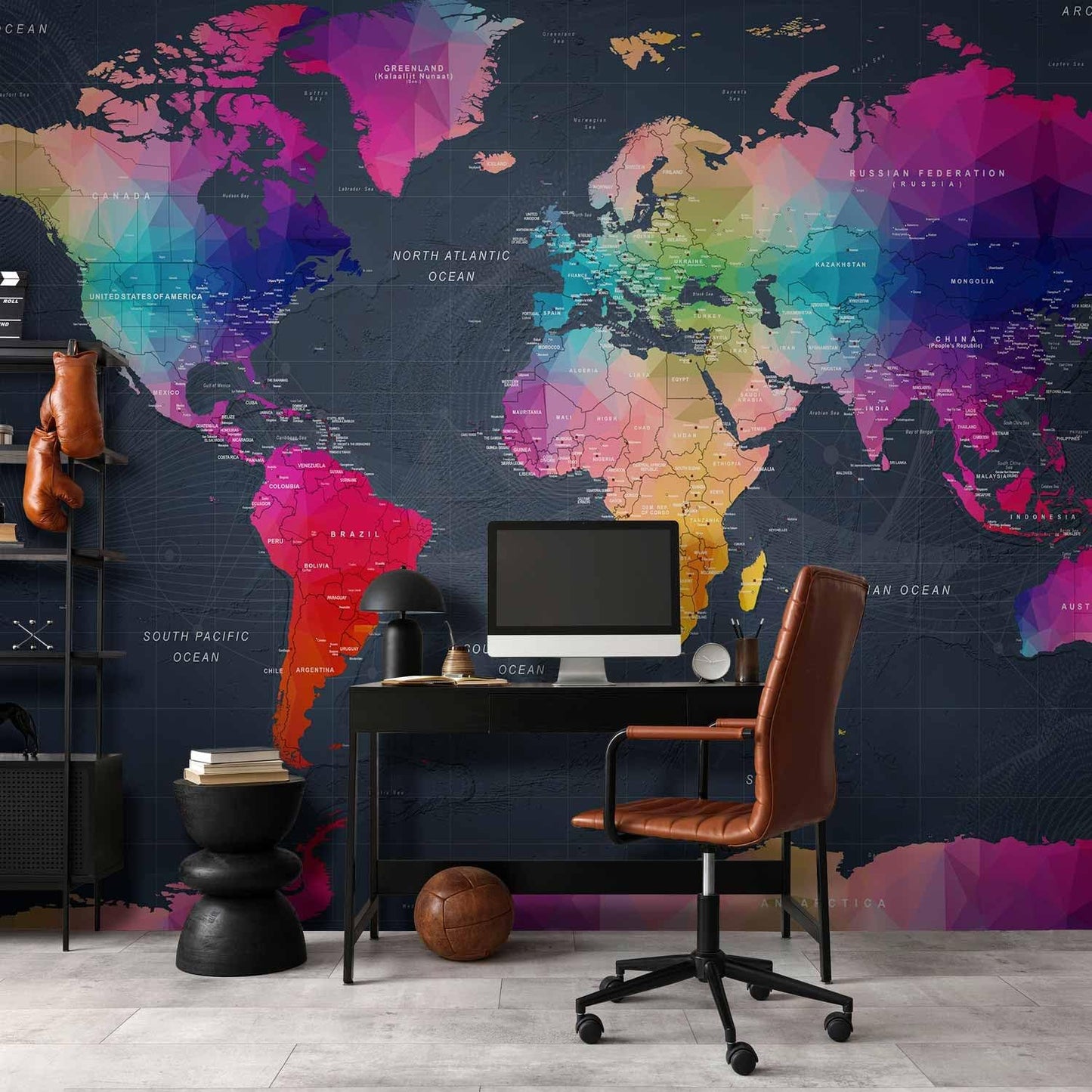 artgeist Premium Wall Mural World Map 177"x124" - XXL Non-Woven Wallpaper Fleece Wall Decor Photo Print Picture Image Design Home Map of The World k-A-0126-a-a