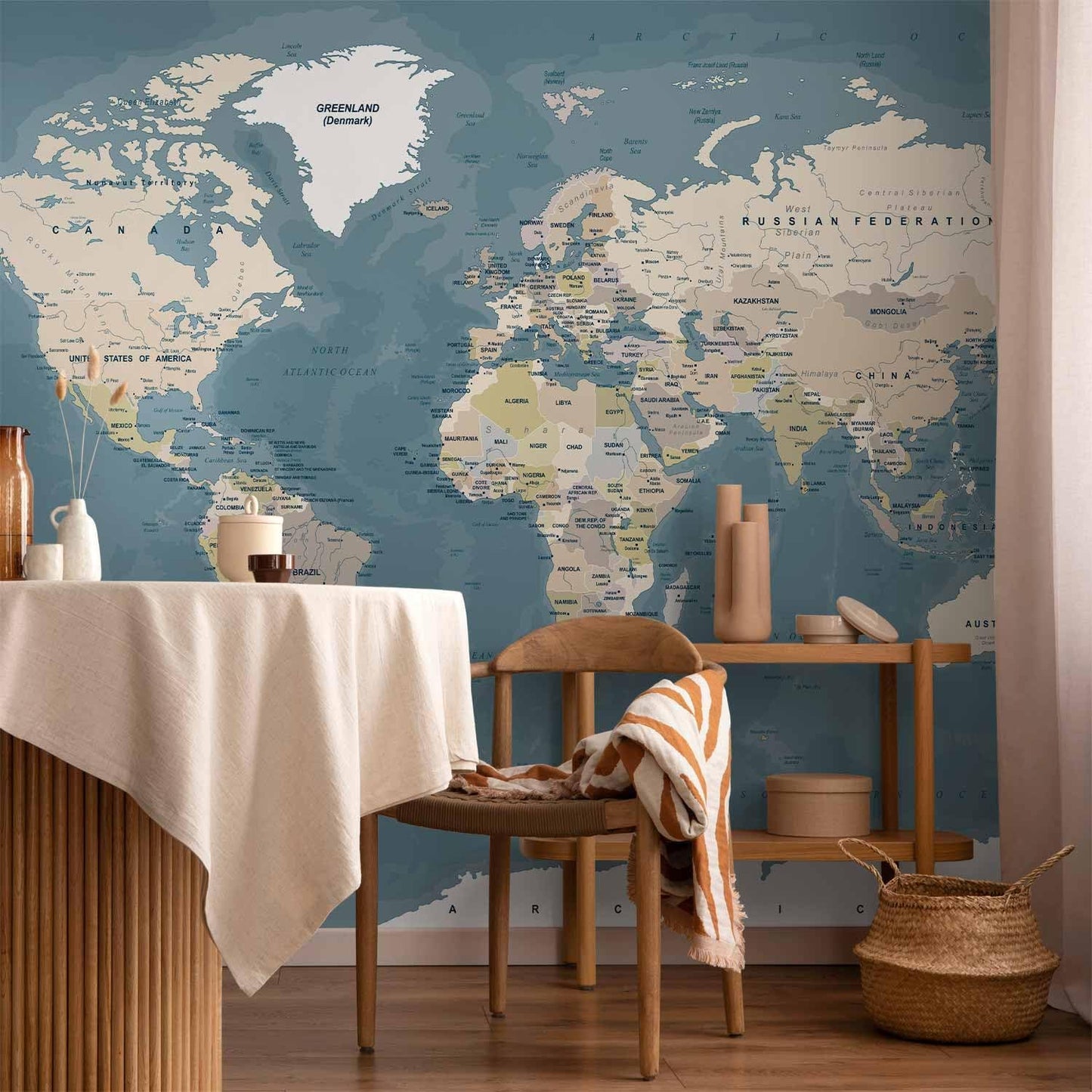 artgeist Premium Wall Mural World Map 79x55 in - XXL Non-Woven Wallpaper Fleece Wall Decor Photo Print Picture Image Design Home Map of The World k-B-0063-a-a