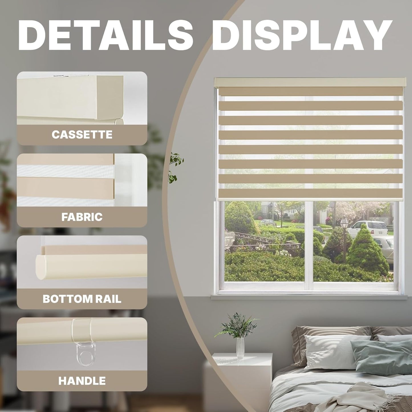 HESTIA Cordless Zebra Blinds Light Filtering Roller Shades UV Blocking Blackout Privacy Indoor Window Shades for Home Office Day and Night, Beige,31" W x 48" H