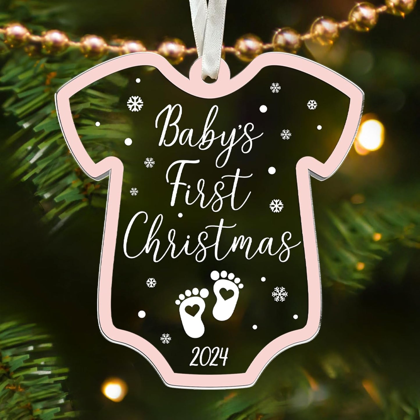 Baby Girl First Christmas Ornament - Baby Girl First Christmas Ornaments - 2 Layer Acrylic Ornament