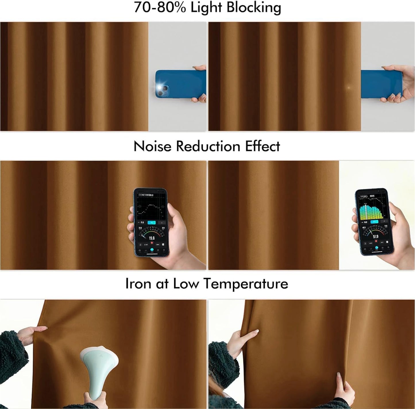 MIULEE Golden Brown Back Tab Blackout Curtains 120 Inch Long 2 Panels Set for Bedroom, Rod Pocket/Pinch Pleated Extra Long Thermal Insulated Living Room Darkening Light Blocking 10FT Drapes