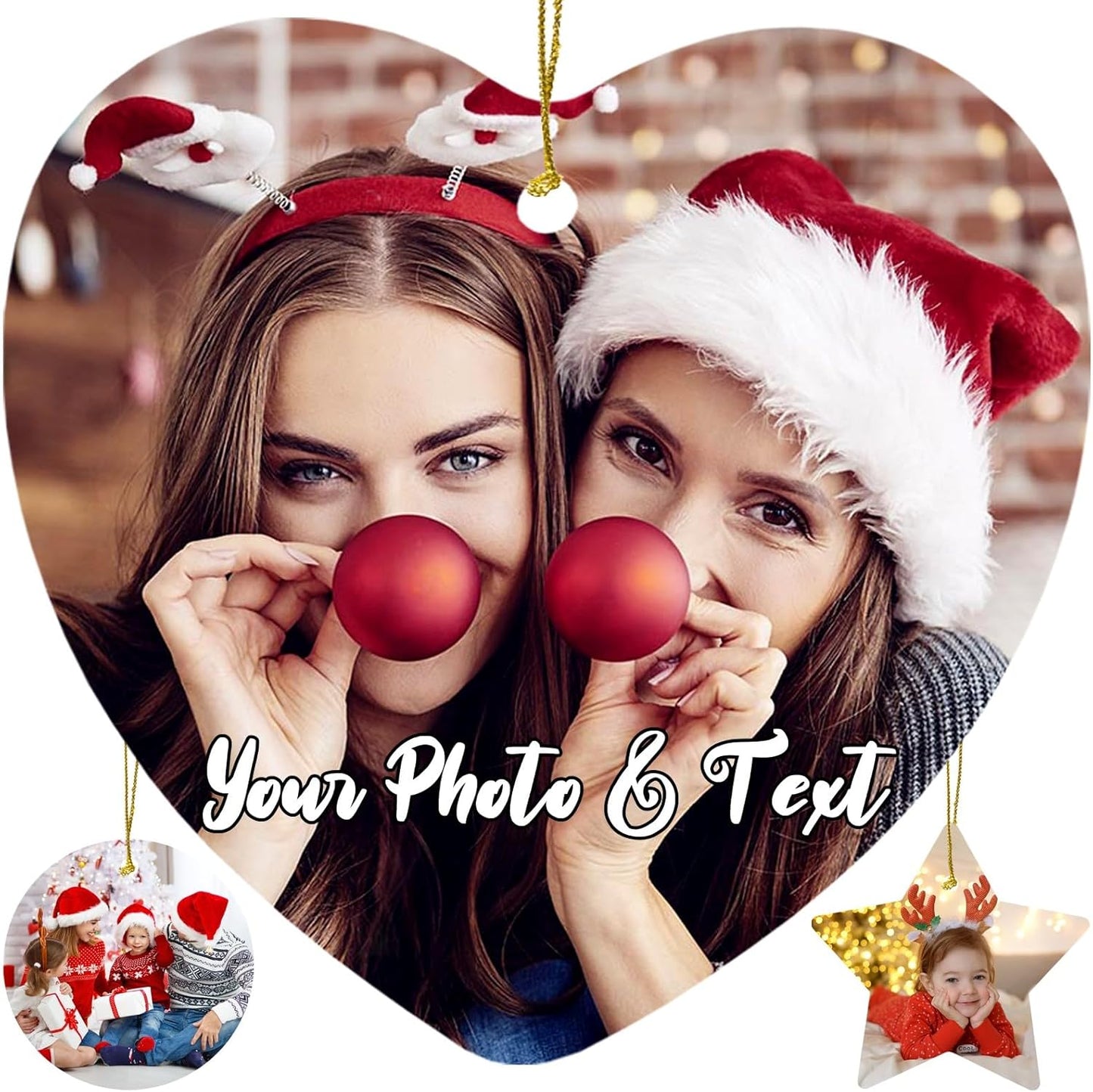 Personalized Christmas Ornaments 2025 w/Picture,Double-Sided Ceramics Custom Christmas Ornament - Upload Any Photo,Optional Text - Picture Ornaments,Customized Xmas Ornament,Heart