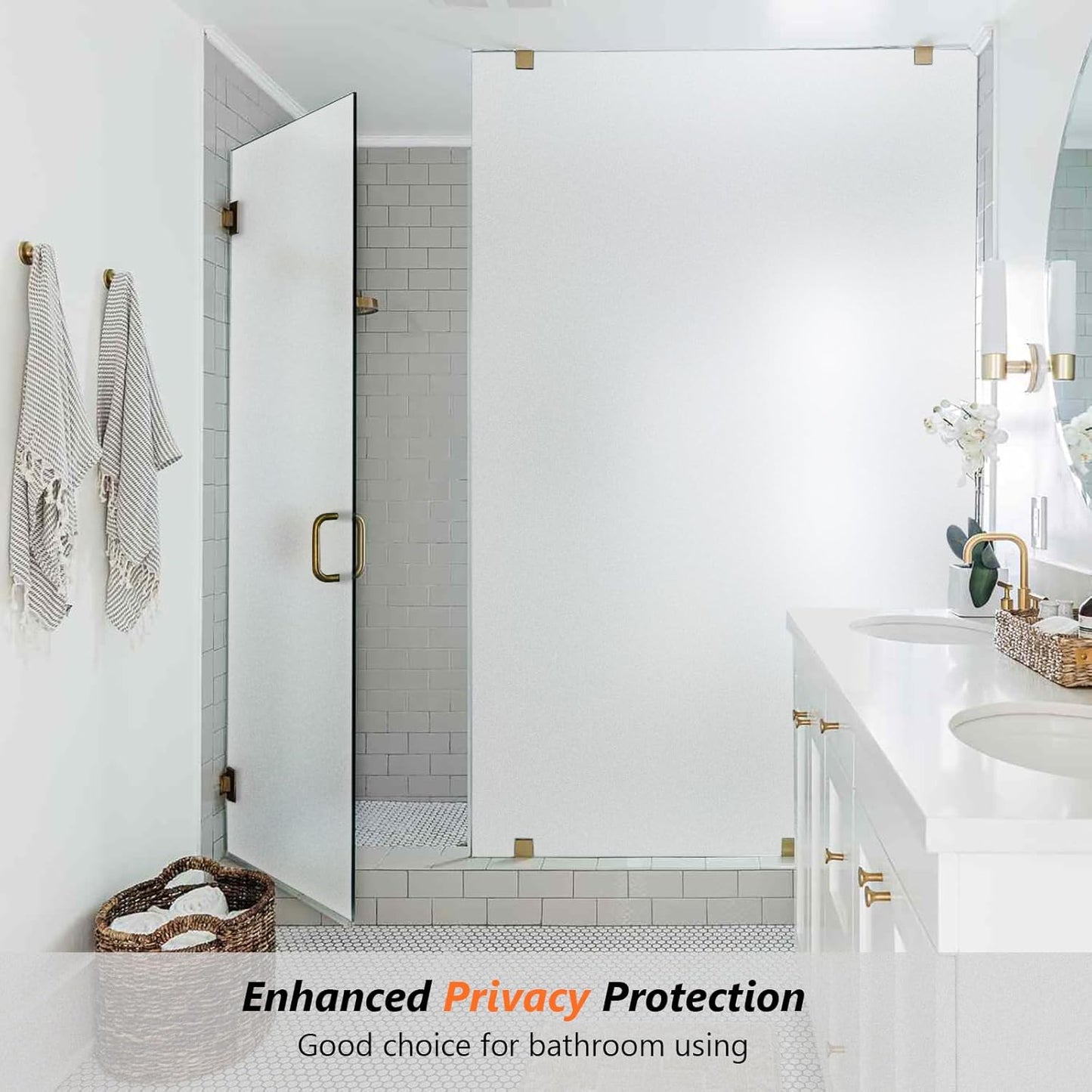 Kromapolis Window Privacy Film Frosted Glass Window Film, Heat Blocking Privacy Film for Glass Windows, Static Cling Non-Adhesive Frosting Window Stickers for Door Home (Frosted, 45.2 x 157.4 inch)