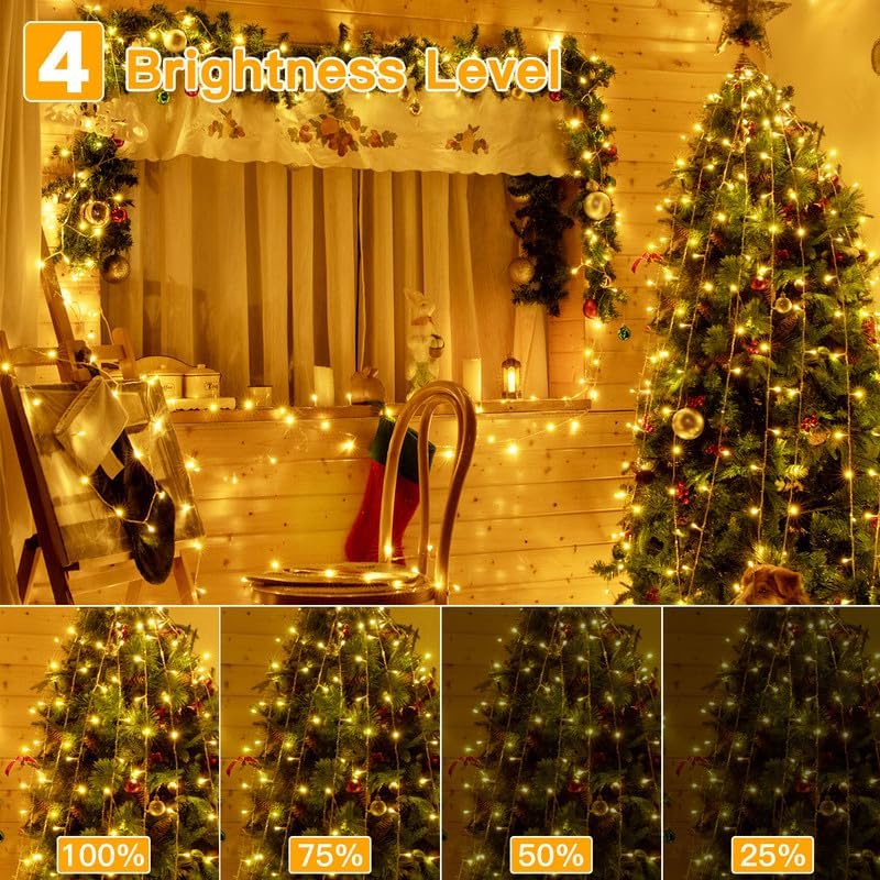 Ollny Christmas Lights, 210FT 640LED Christmas Tree Lights with 11 Modes Remote Control IP44 Waterproof, Warm White to Multicolored Outdoor Christmas Lights for Outside Indoor Patio Xmas Decorations