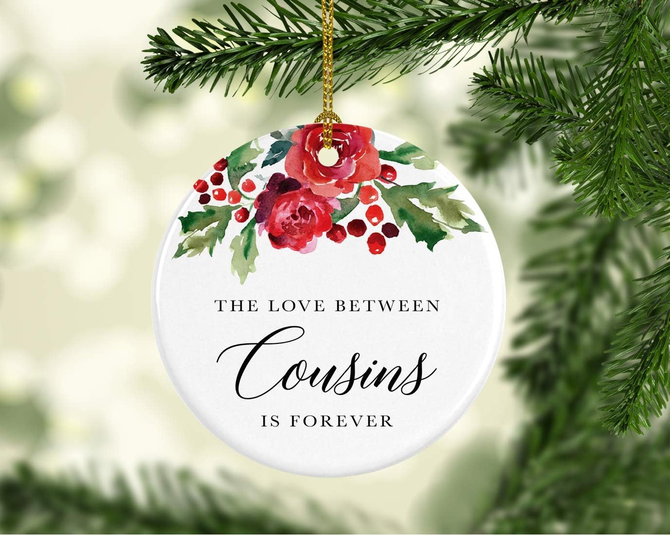 Andaz Press Round Ceramic Porcelain Christmas Tree Ornament Keepsake Gift for Cousins, The Love Between Cousins is Forever, 1-Pack Cousin Ornament 2025 Cousin Christmas Ornaments