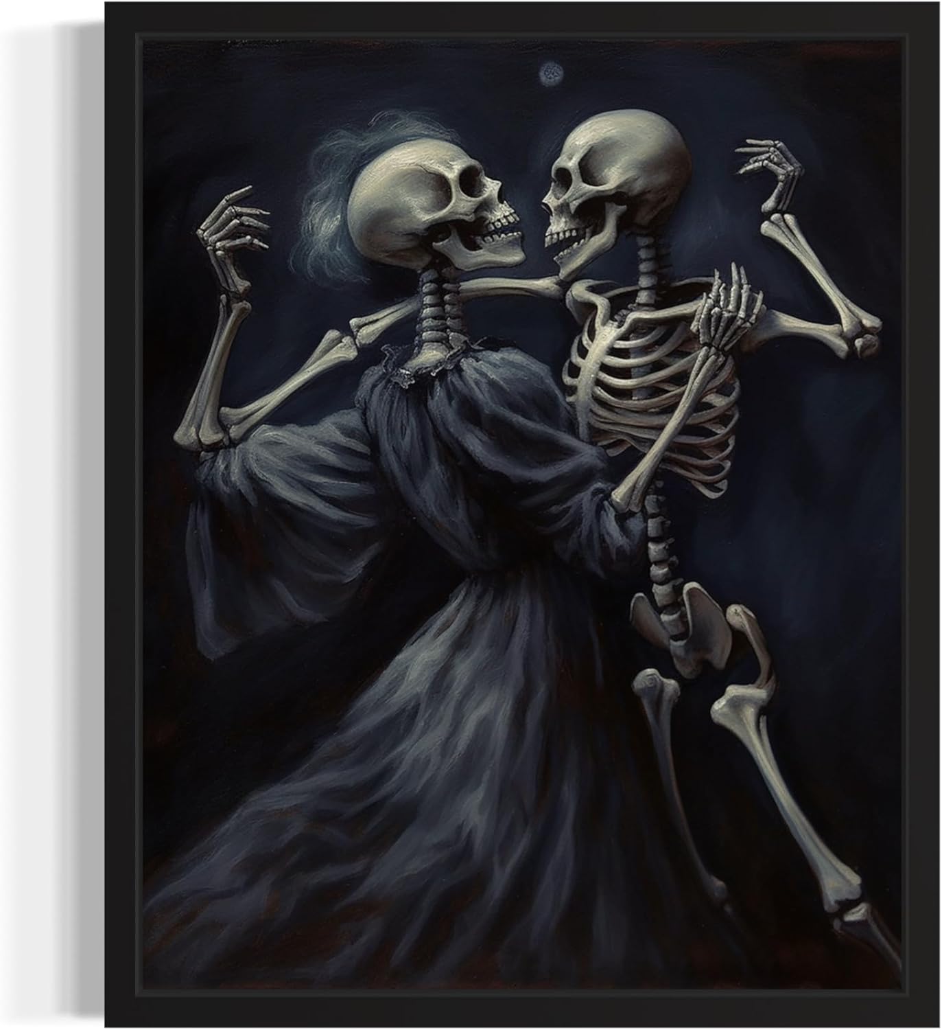Dancing Skeleton Poster Art Print, Halloween Scary Vintage Wall Art Academia Spooky Painting Decoration for Horror Prints, Gothic Posters Bedroom Decor 89 (Dancing Skeleton, 8 x 10 inches, Black Frame)