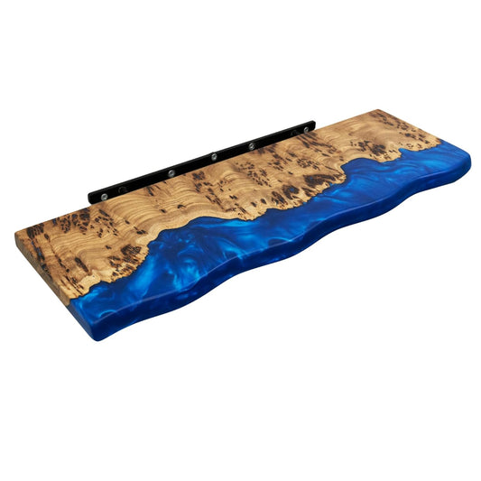 Unique Live Edge Floating Shelves for Wall - Stylish Blue Shelves for Room Wall Bedroom Bathroom Office Decor, Epoxy and Wood Wall Shelf Plank - Elegant Wall Mounted Shelves Design, (blue 16x6")